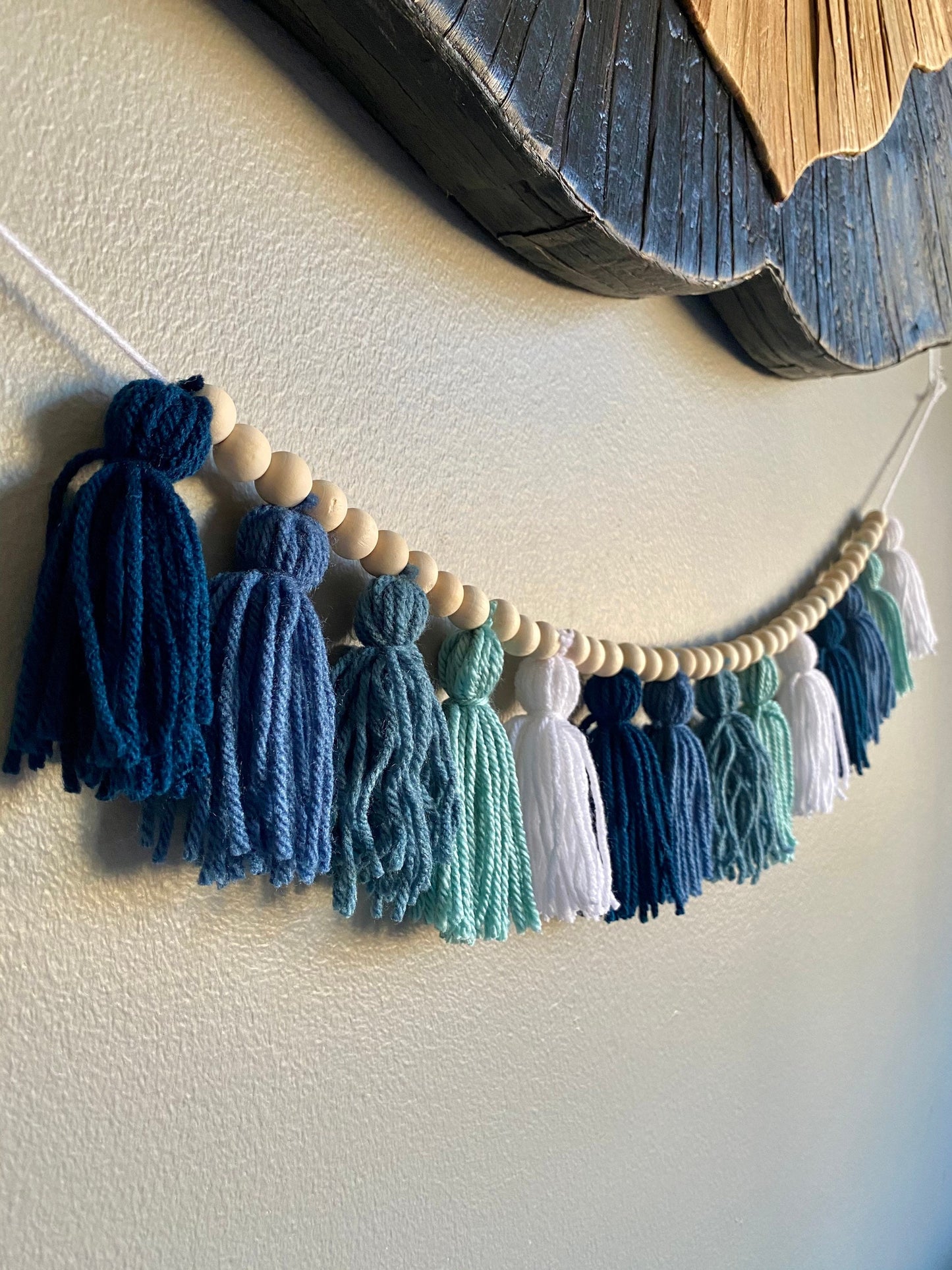 Sapphire/Blue/Light Blue/White - Tassel Garland w/ Wood Bead