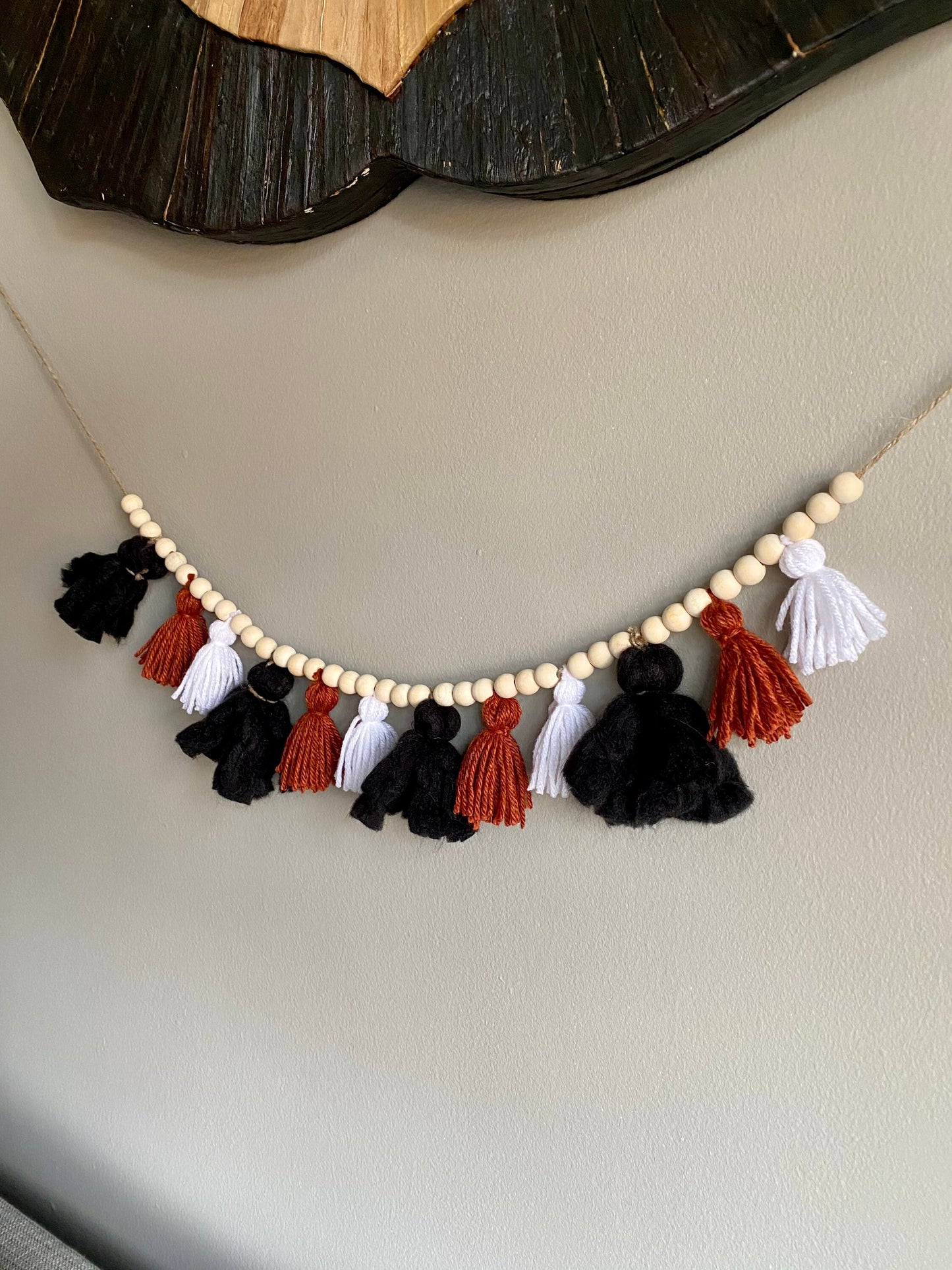 Black/Brown/White - Tassel Garland w/ Wood Beads Wall Art