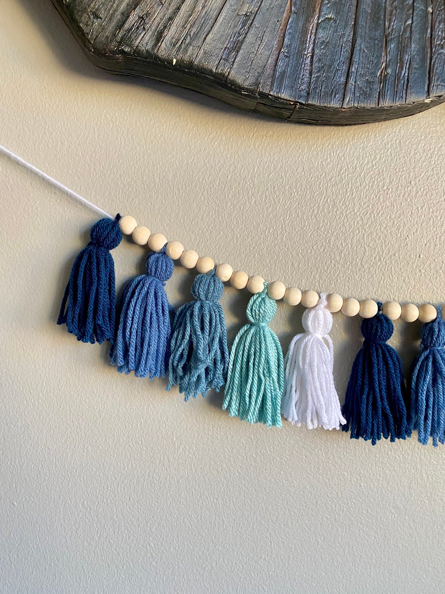 Sapphire/Blue/Light Blue/White - Tassel Garland w/ Wood Bead