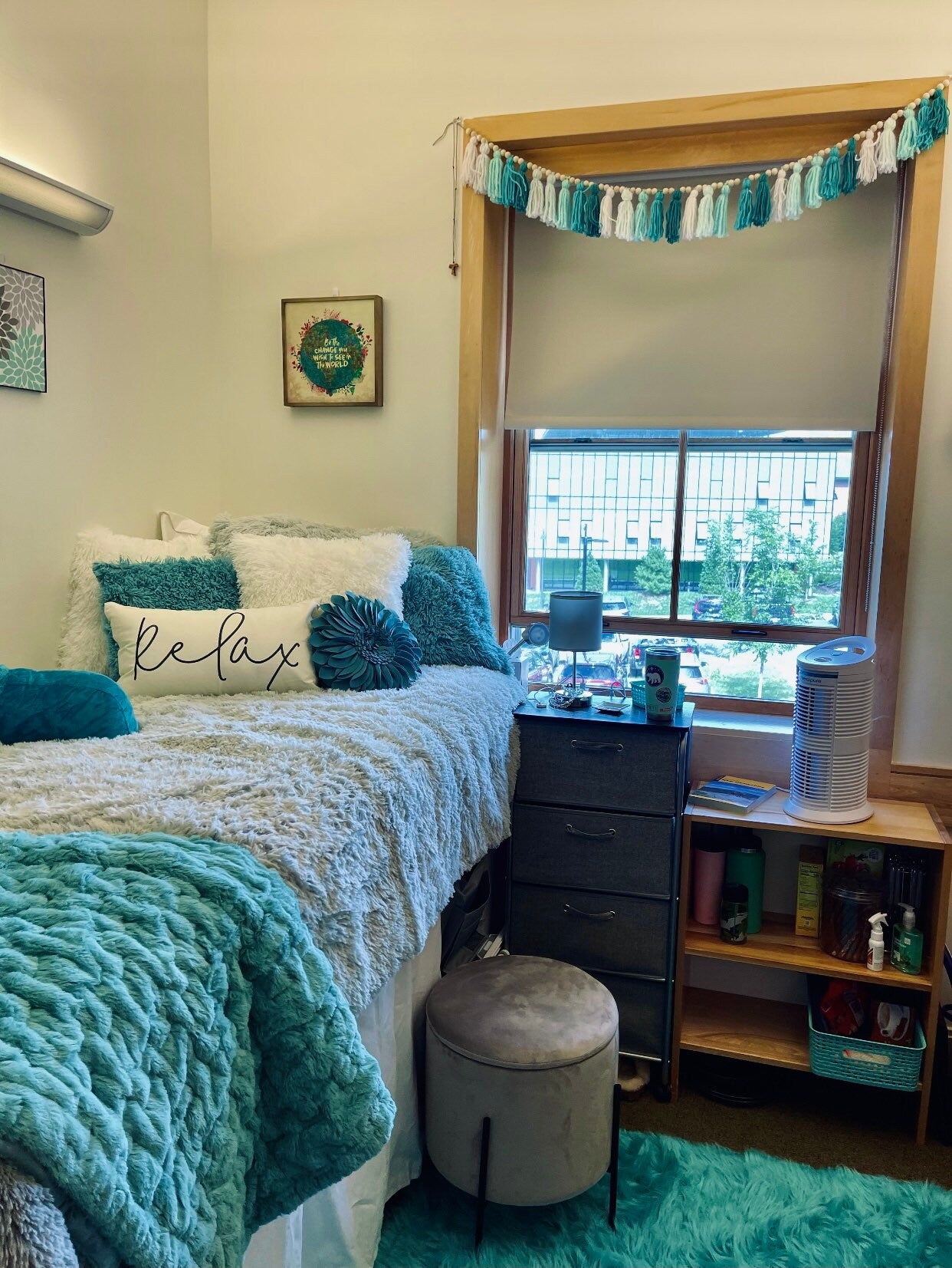 Green/Aqua/White Ombre - Tassels Tassel w/ Wood Beads Wall Art