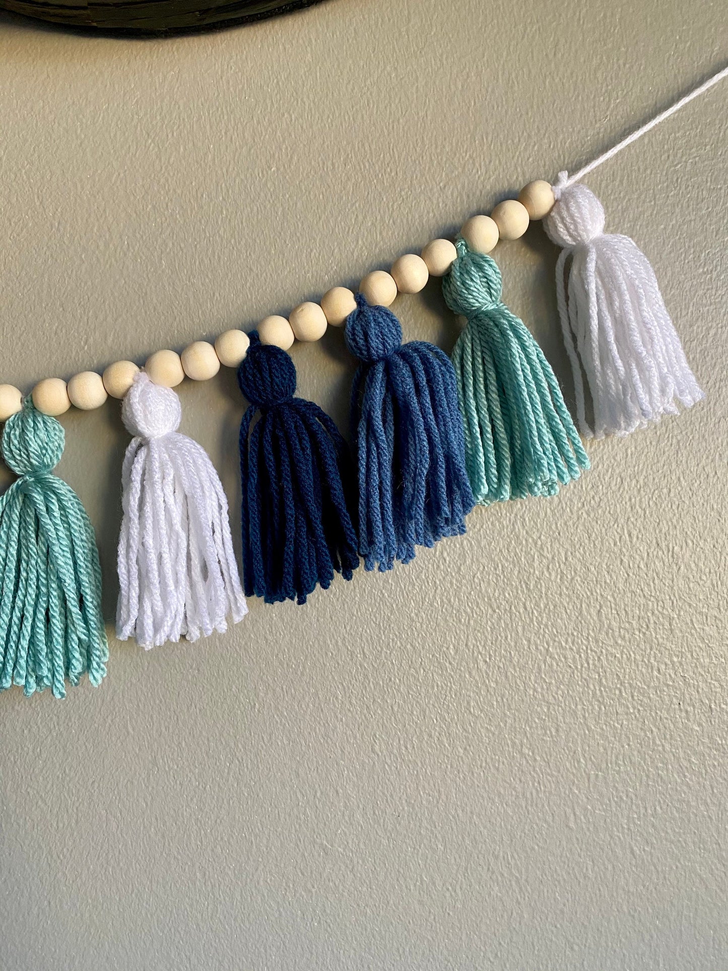 Sapphire/Blue/Light Blue/White - Tassel Garland w/ Wood Bead