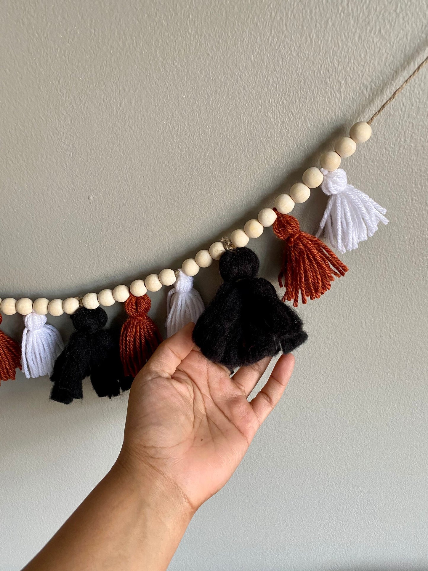 Black/Brown/White - Tassel Garland w/ Wood Beads Wall Art
