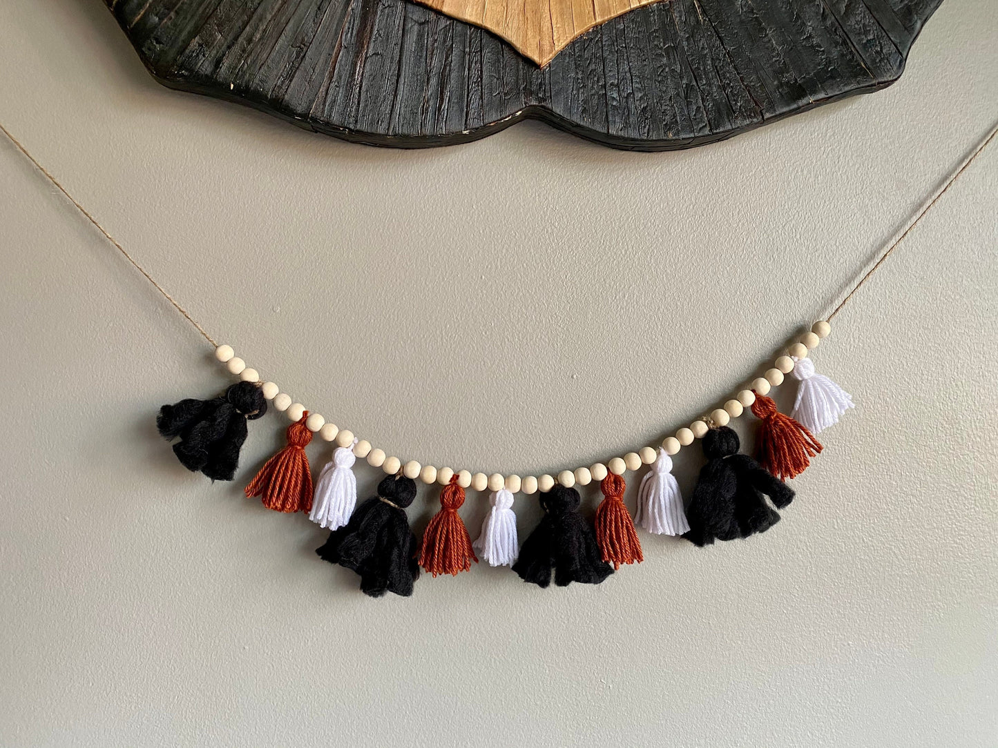 Black/Brown/White - Tassel Garland w/ Wood Beads Wall Art