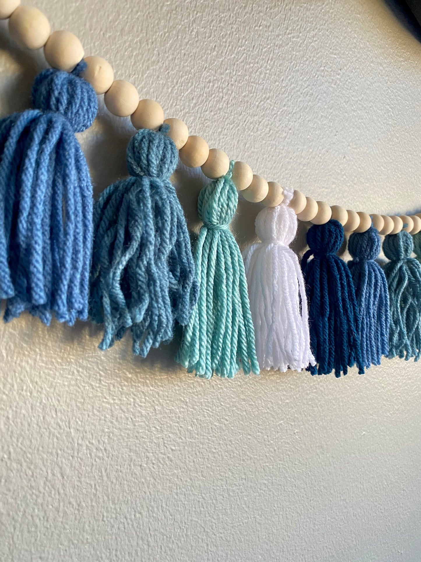 Sapphire/Blue/Light Blue/White - Tassel Garland w/ Wood Bead