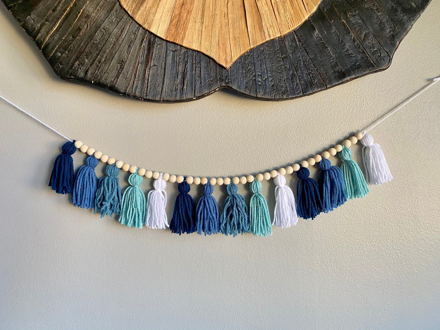 Sapphire/Blue/Light Blue/White - Tassel Garland w/ Wood Bead