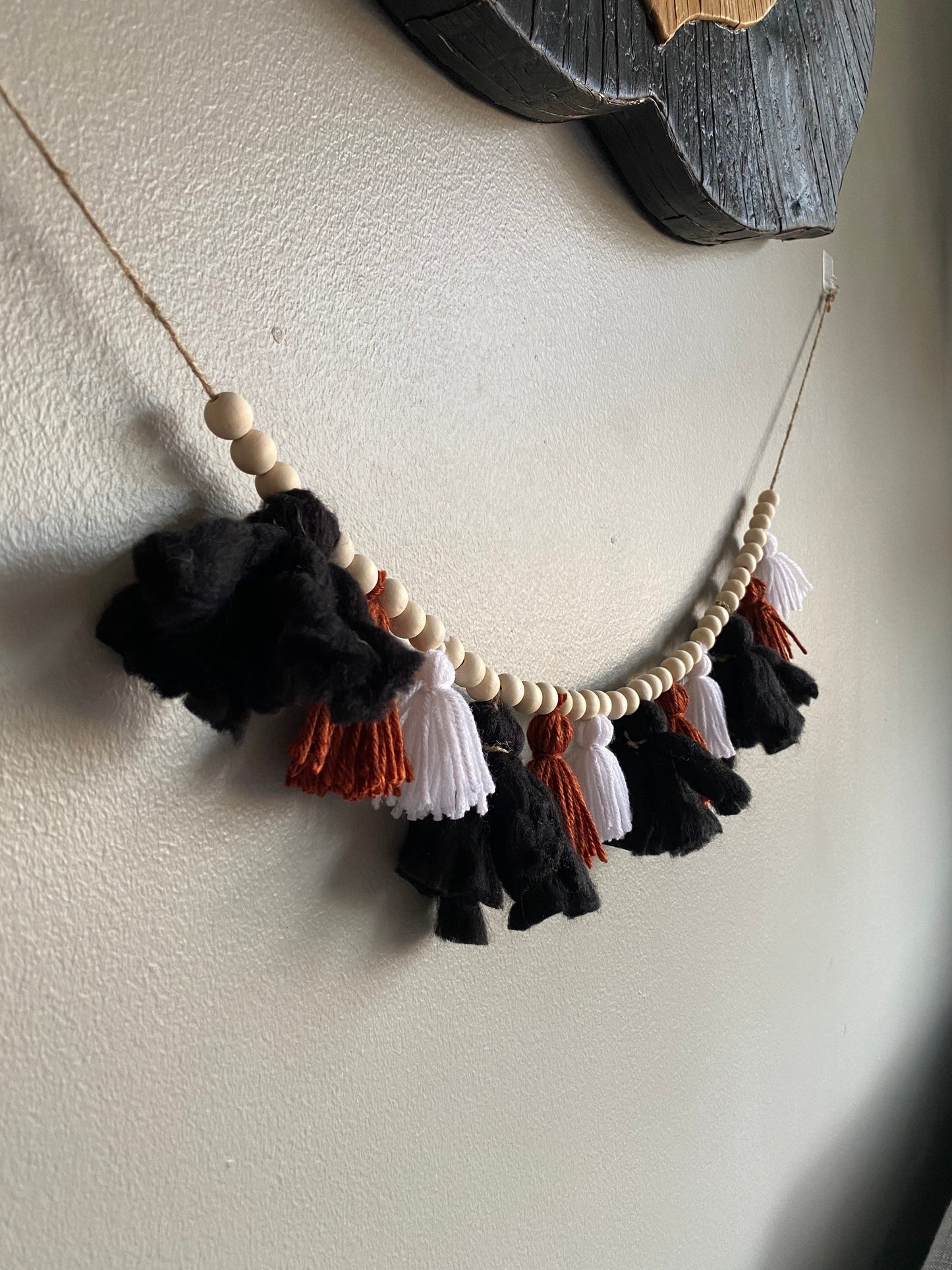 Black/Brown/White - Tassel Garland w/ Wood Beads Wall Art