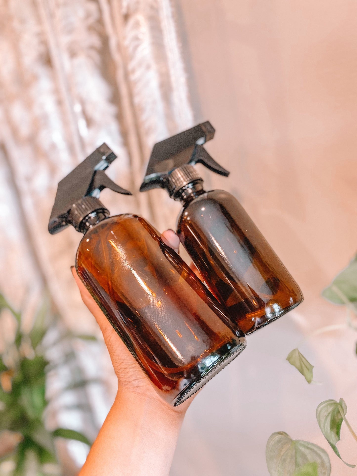 16 and 8 Ounce Amber Glass Plant Spray Bottle Bundle