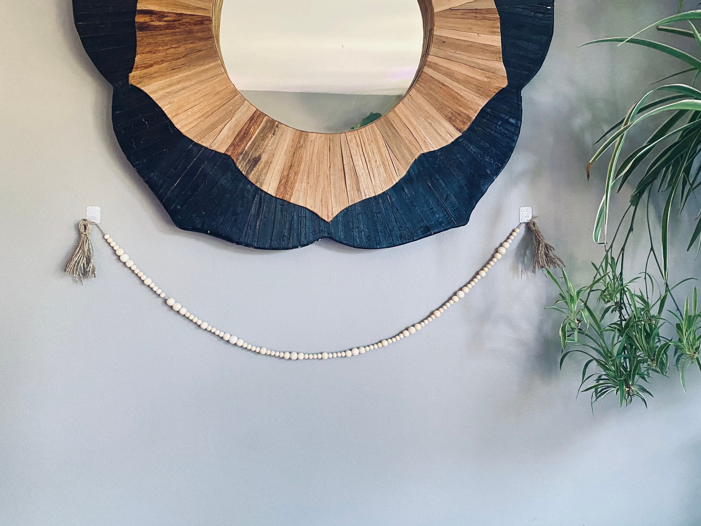 Jute Wood Bead Garland w/ Tassels - Organic Natural Wood Beads