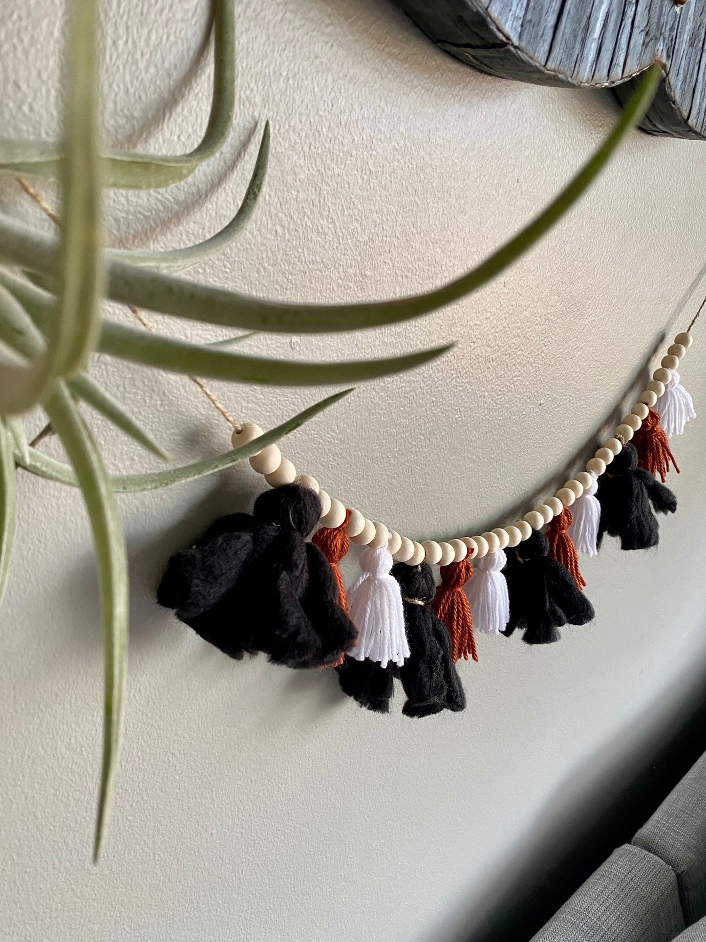 Black/Brown/White - Tassel Garland w/ Wood Beads Wall Art