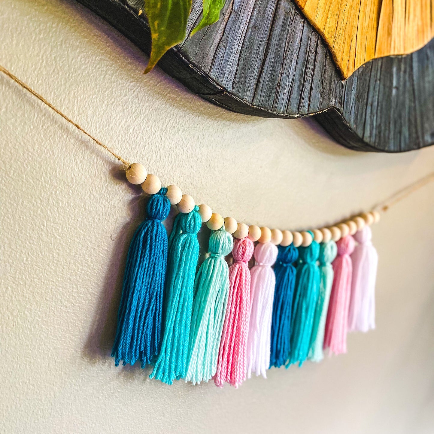 Unicorn Palette - White, Light Blue, Blue, Pink - Tassel Garland w/ Wood Bead