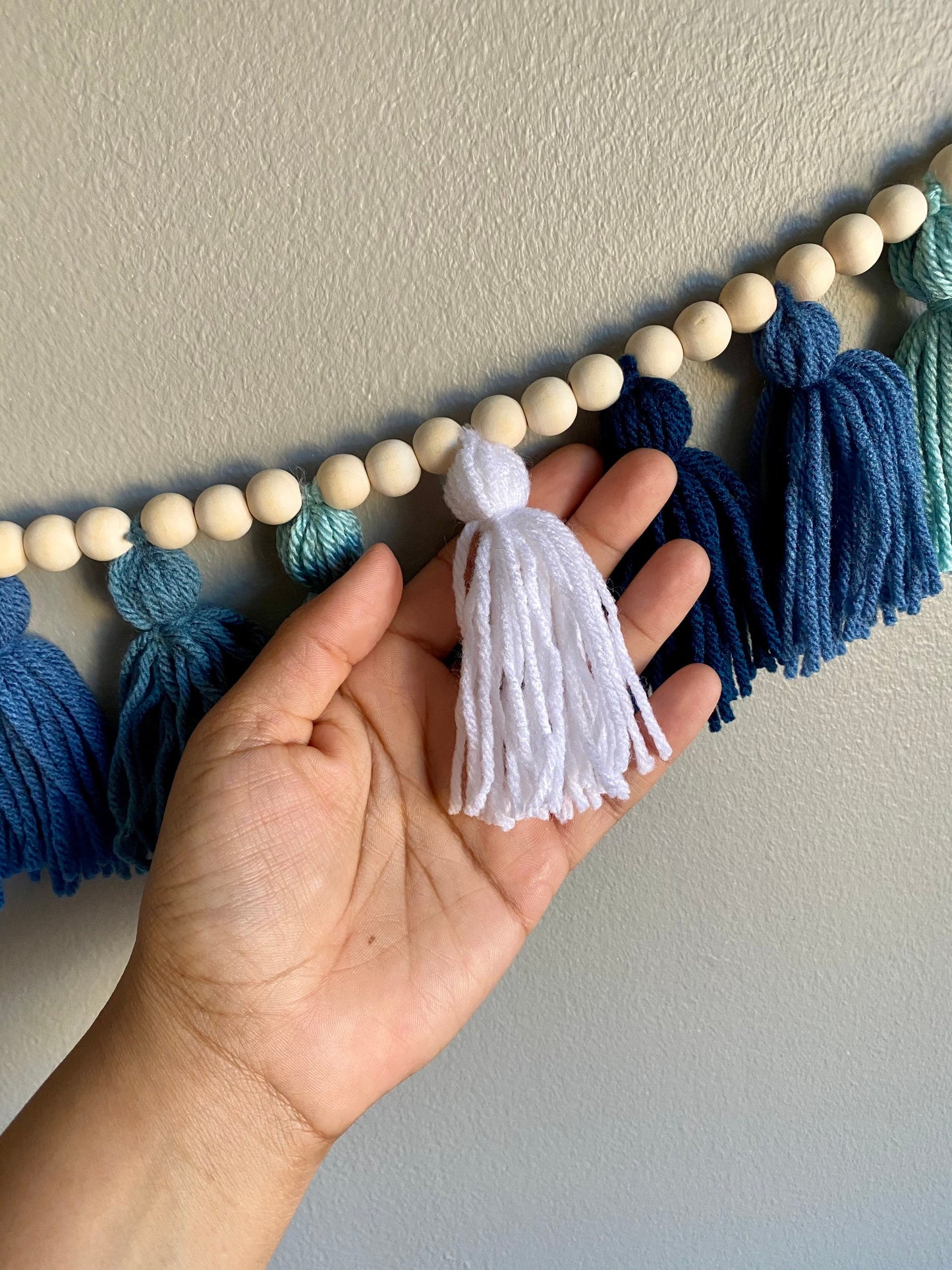 Sapphire/Blue/Light Blue/White - Tassel Garland w/ Wood Bead