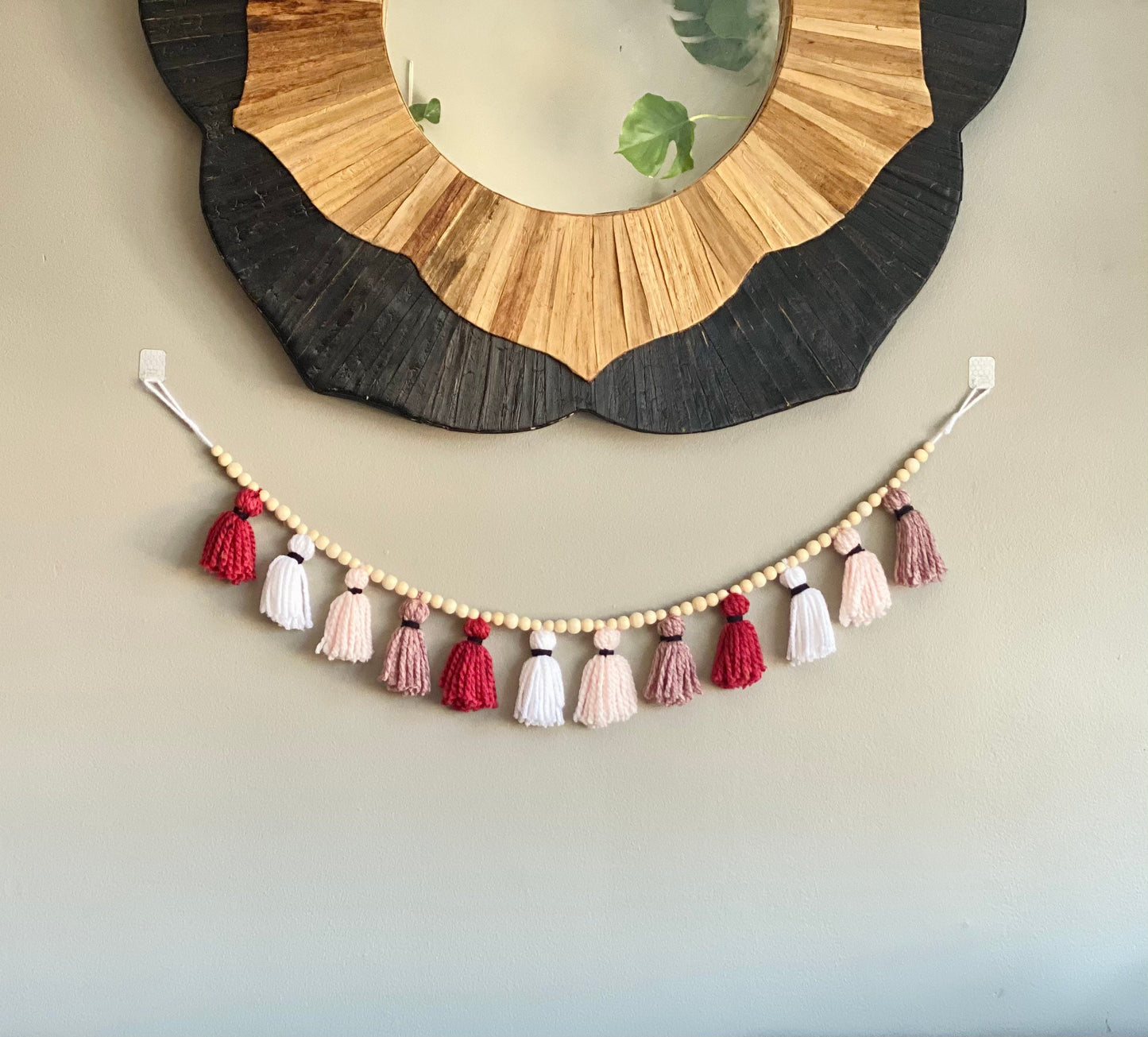 Pink/Rose/Blush/White - 100% Cotton Tassel Garland w/ Wood Beads