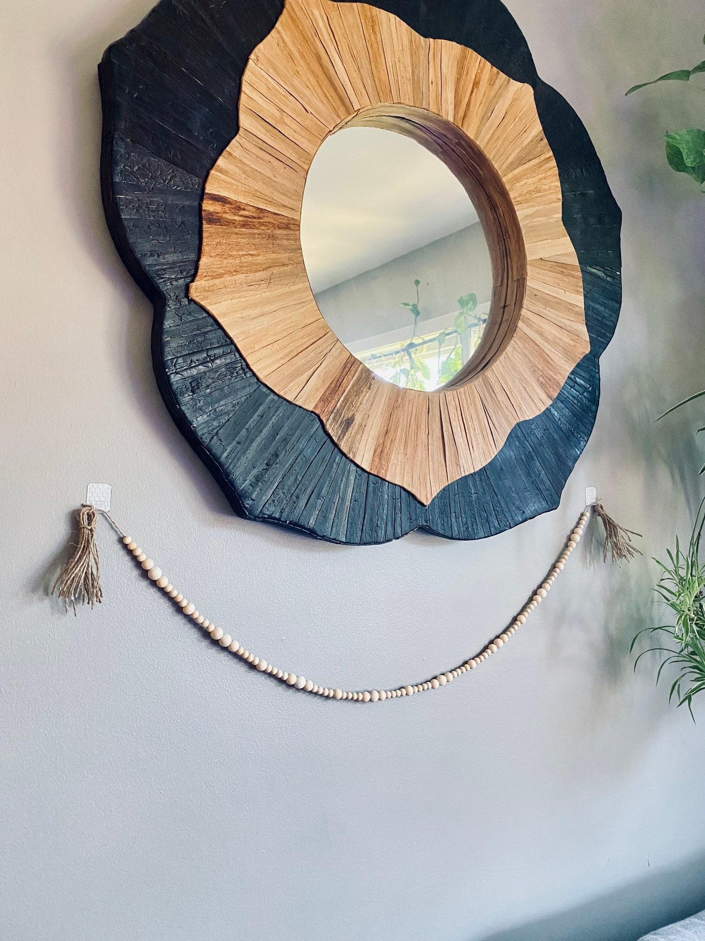 Jute Wood Bead Garland w/ Tassels - Organic Natural Wood Beads