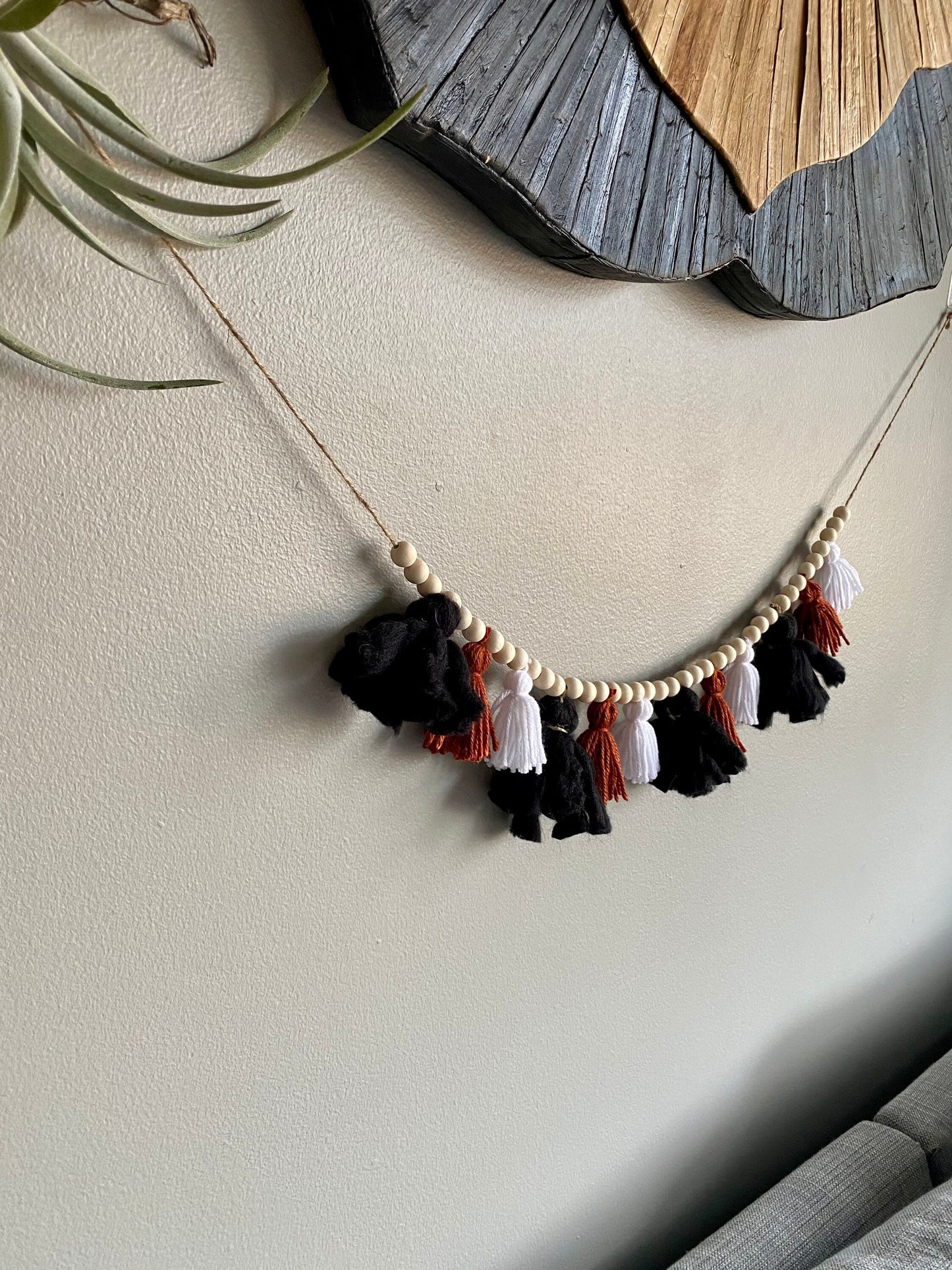 Black/Brown/White - Tassel Garland w/ Wood Beads Wall Art