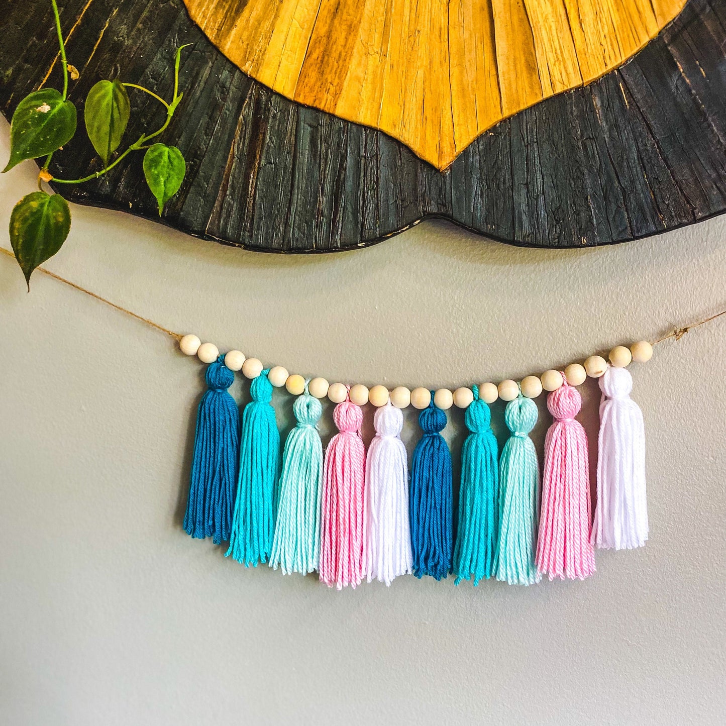 Unicorn Palette - White, Light Blue, Blue, Pink - Tassel Garland w/ Wood Bead