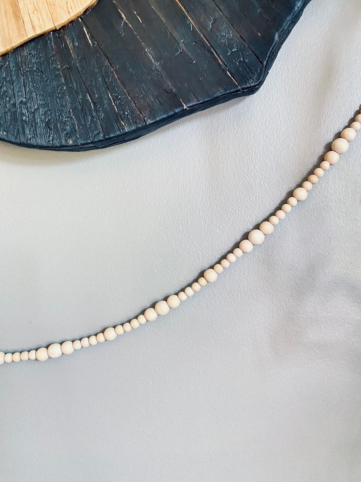 Jute Wood Bead Garland w/ Tassels - Organic Natural Wood Beads