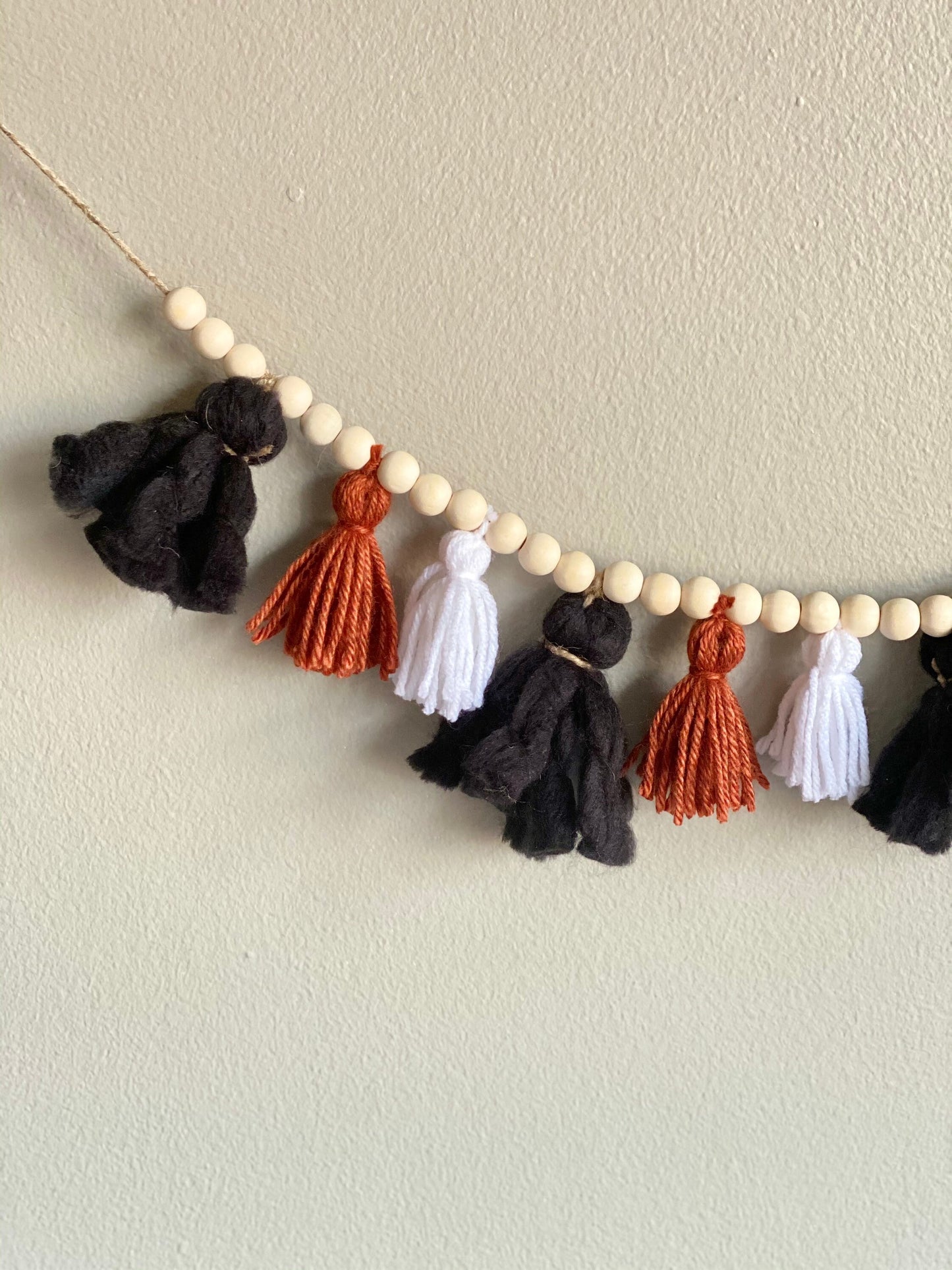 Black/Brown/White - Tassel Garland w/ Wood Beads Wall Art