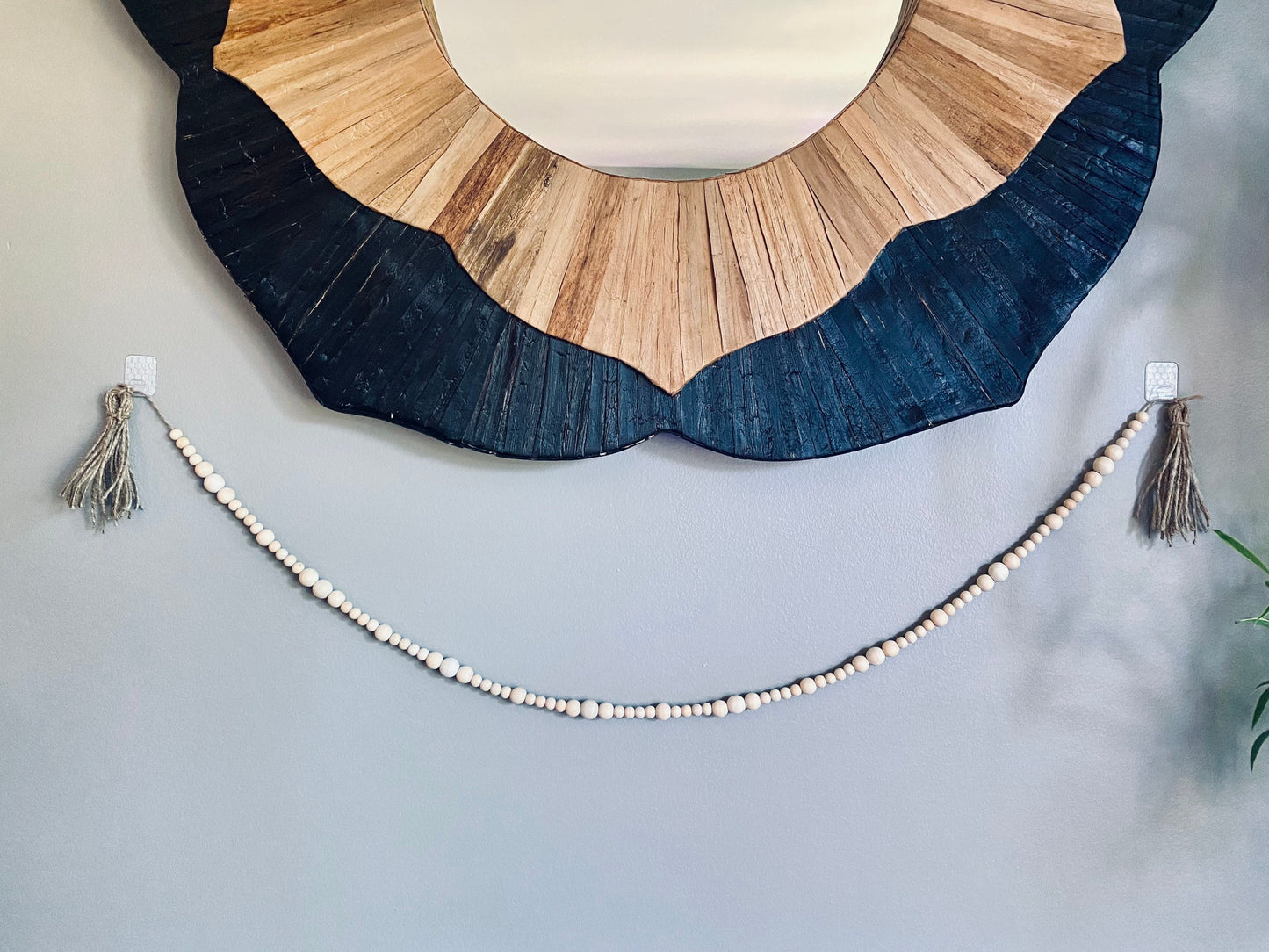 Jute Wood Bead Garland w/ Tassels - Organic Natural Wood Beads