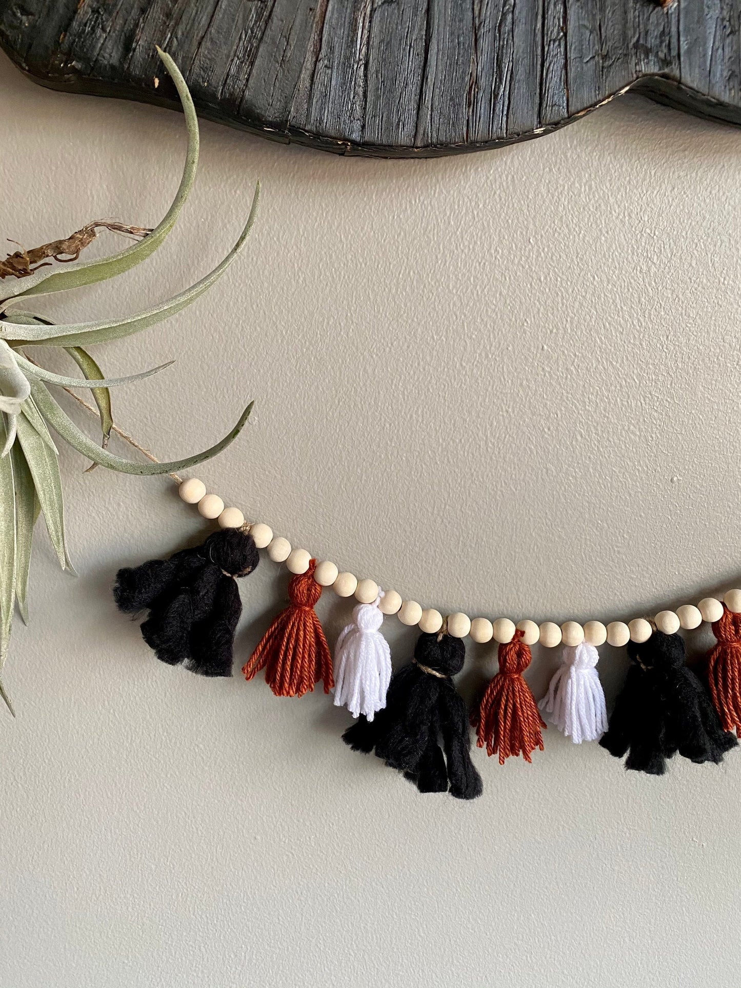 Black/Brown/White - Tassel Garland w/ Wood Beads Wall Art