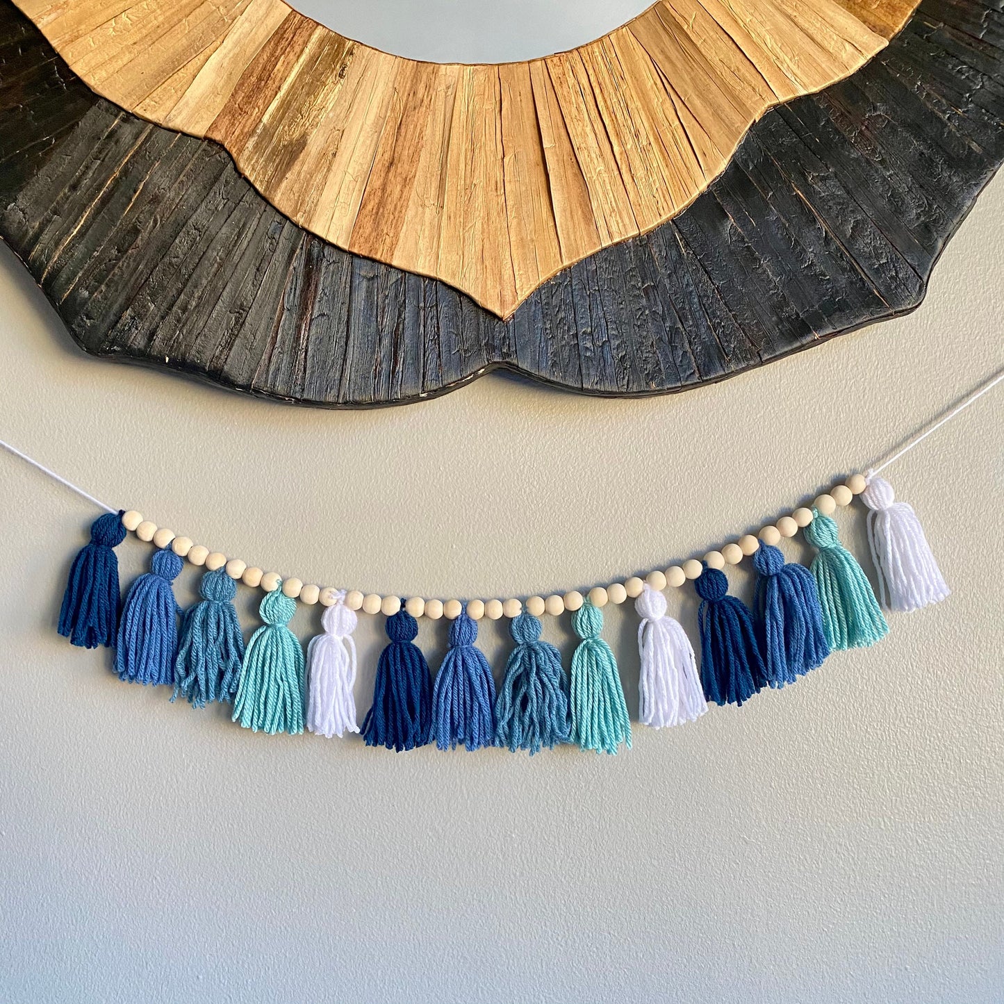 Sapphire/Blue/Light Blue/White - Tassel Garland w/ Wood Bead