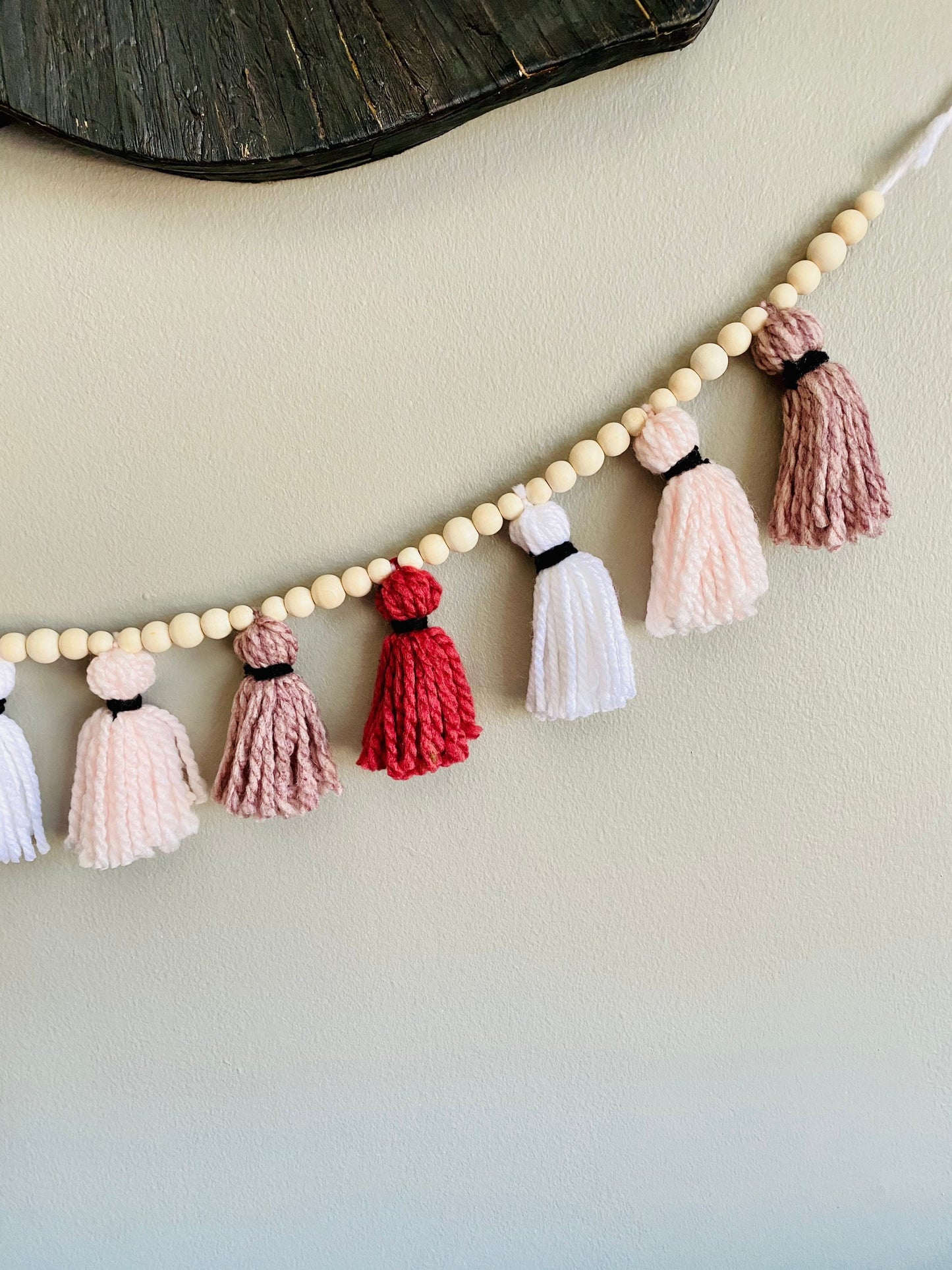 Pink/Rose/Blush/White - 100% Cotton Tassel Garland w/ Wood Beads