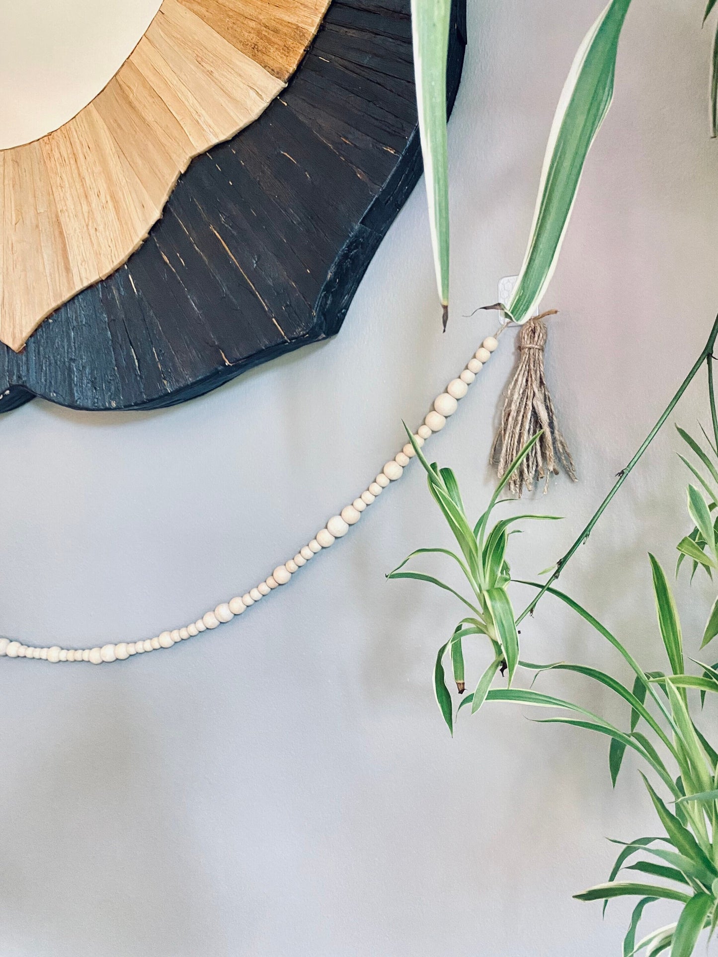 Jute Wood Bead Garland w/ Tassels - Organic Natural Wood Beads