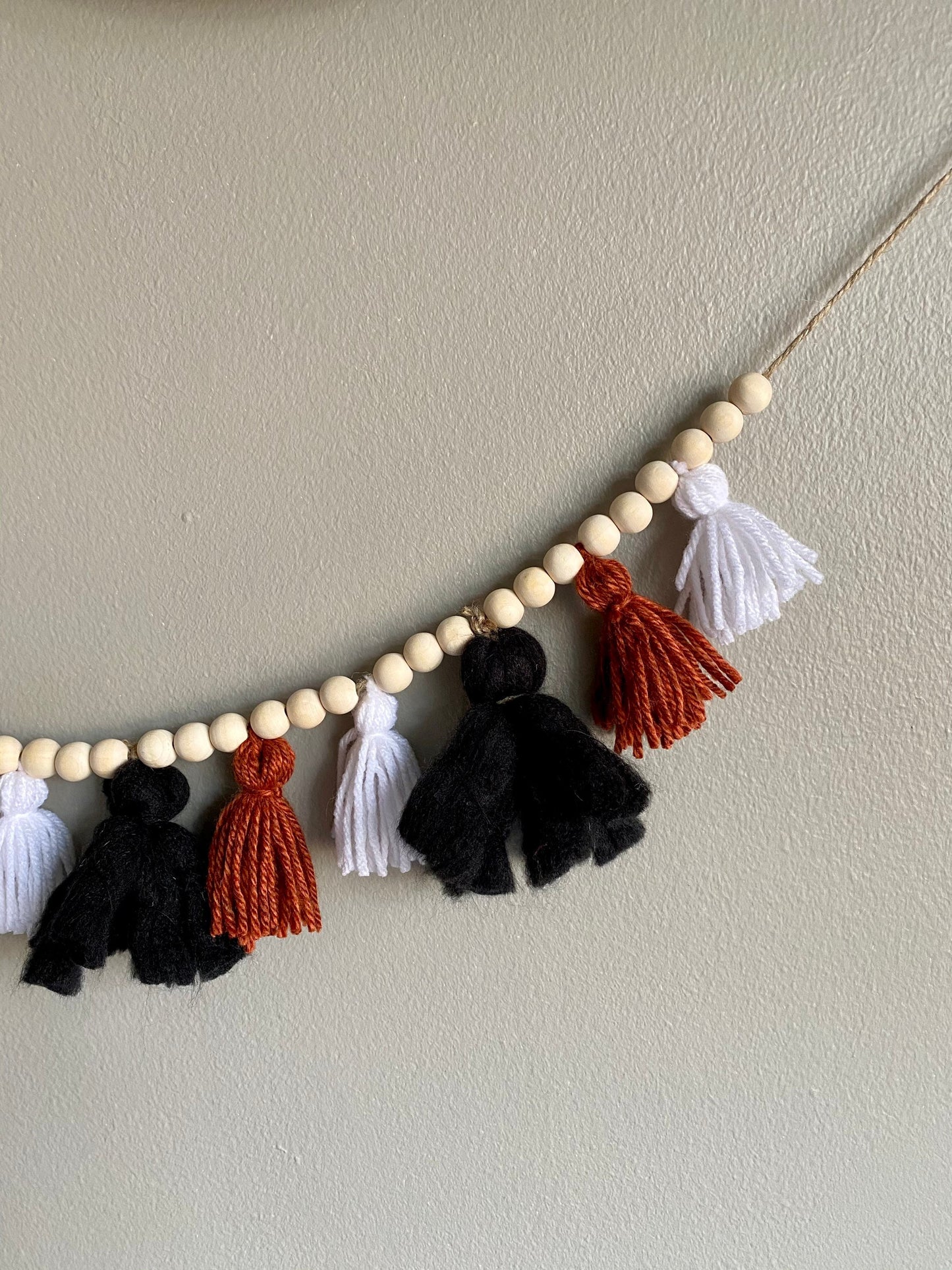 Black/Brown/White - Tassel Garland w/ Wood Beads Wall Art