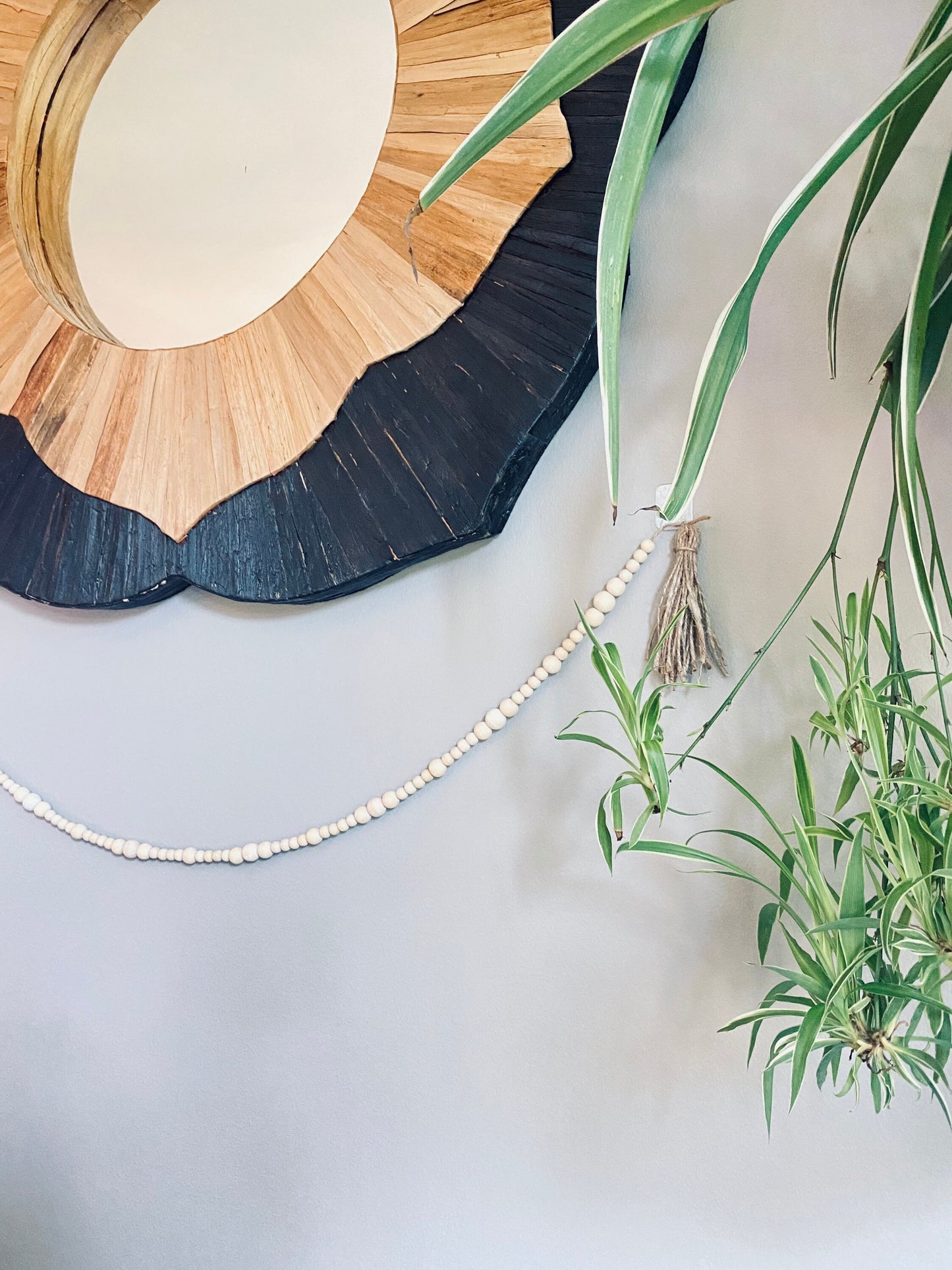 Jute Wood Bead Garland w/ Tassels - Organic Natural Wood Beads