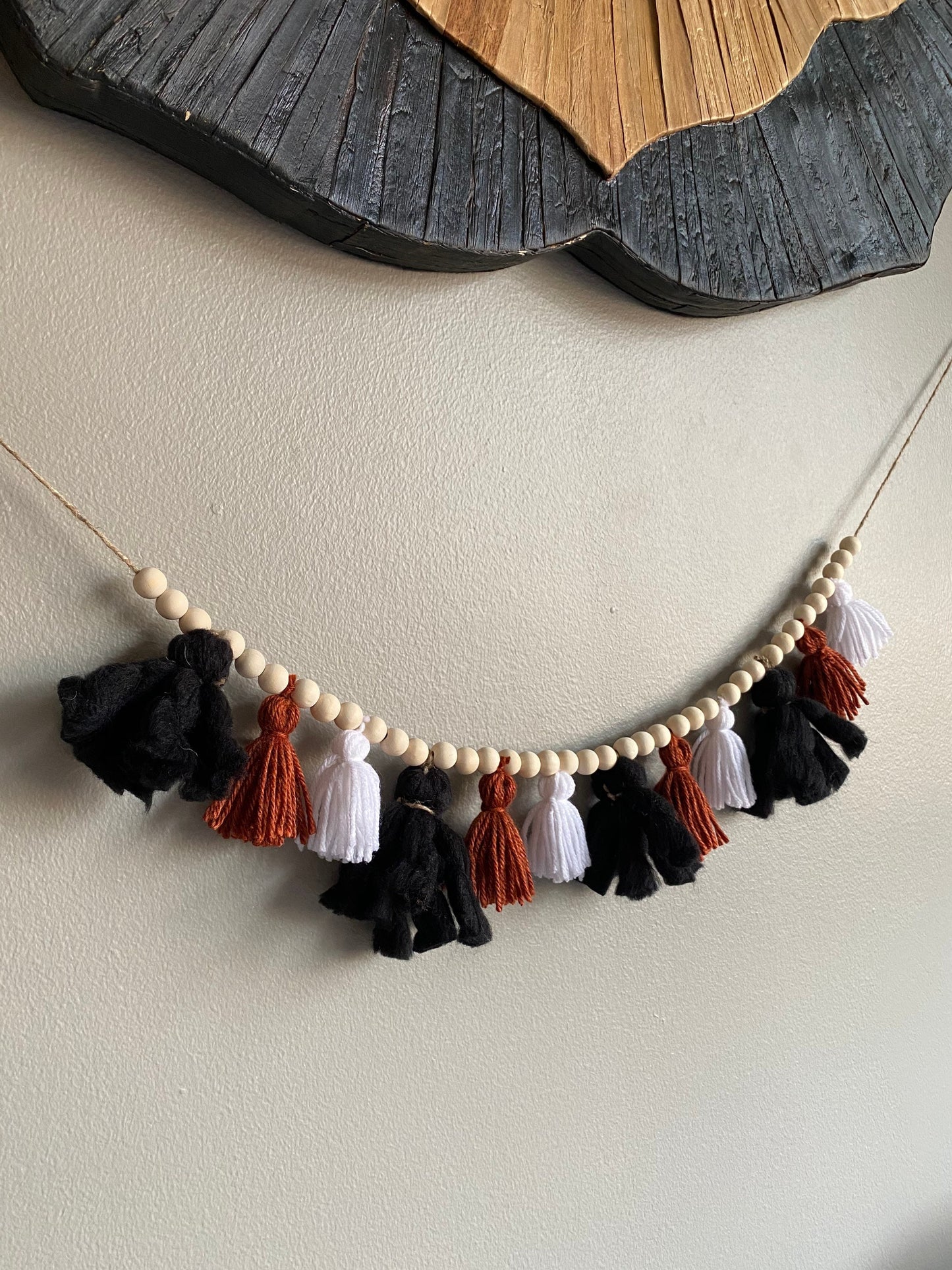 Black/Brown/White - Tassel Garland w/ Wood Beads Wall Art