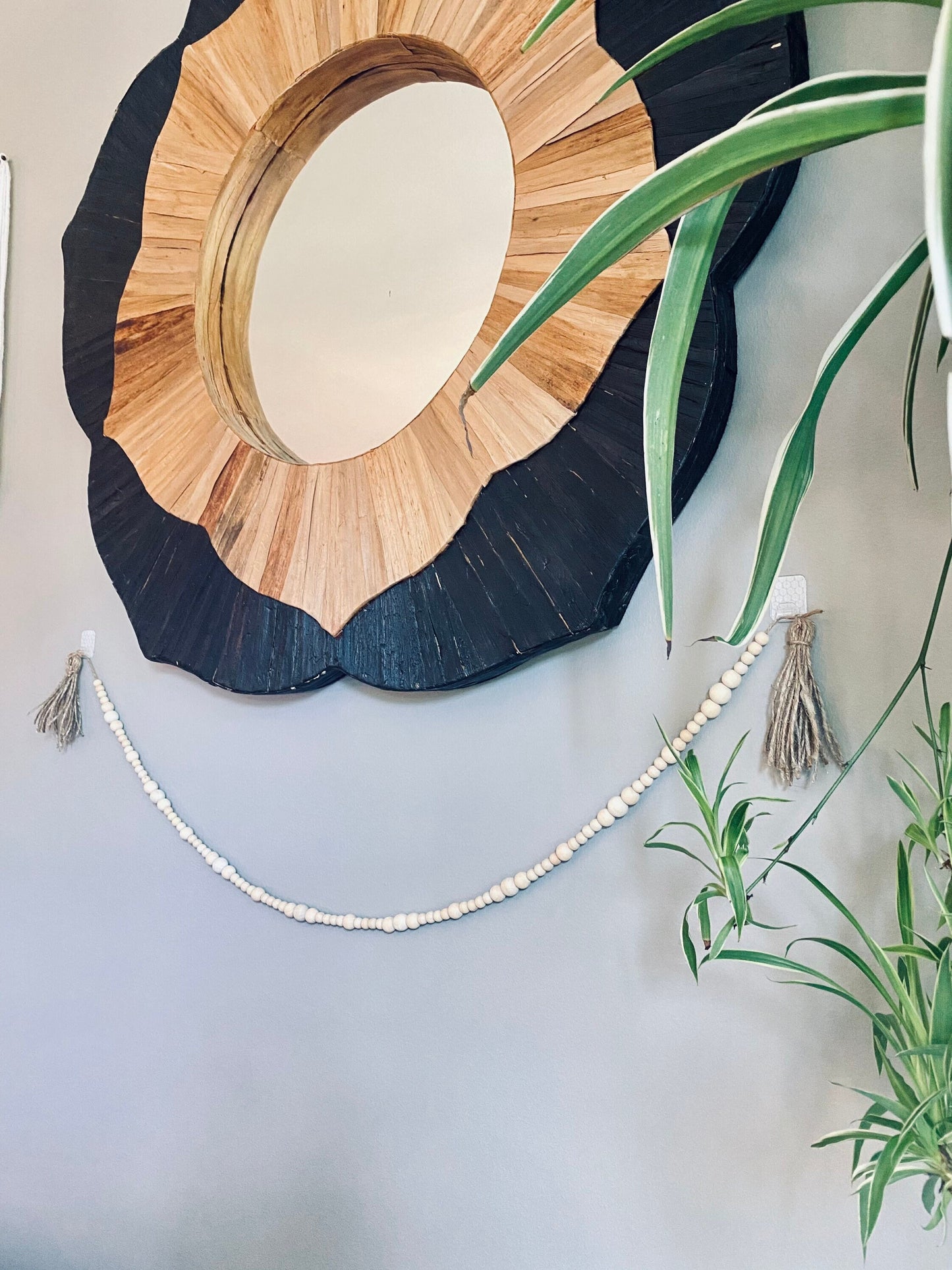 Jute Wood Bead Garland w/ Tassels - Organic Natural Wood Beads