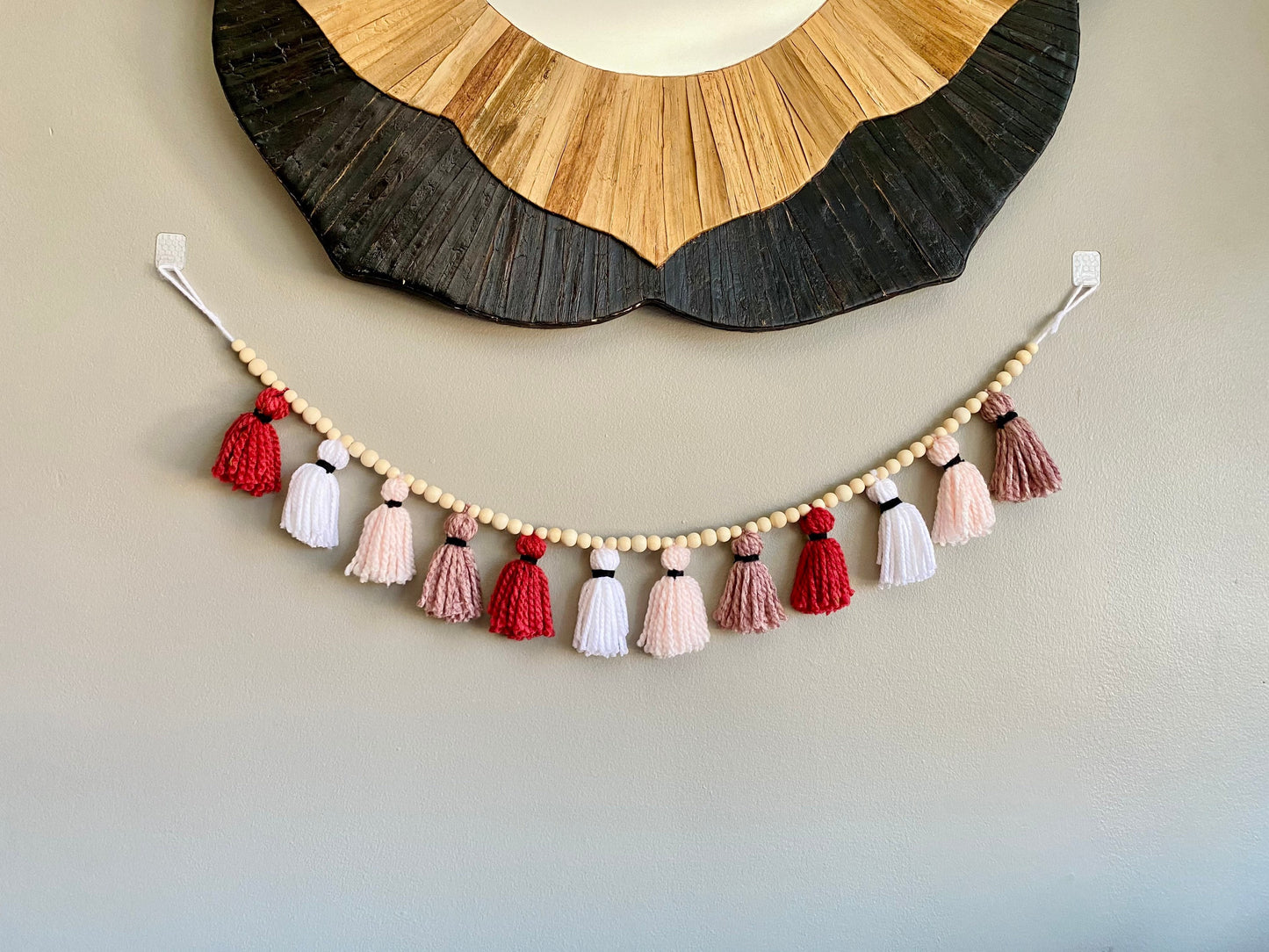 Pink/Rose/Blush/White - 100% Cotton Tassel Garland w/ Wood Beads