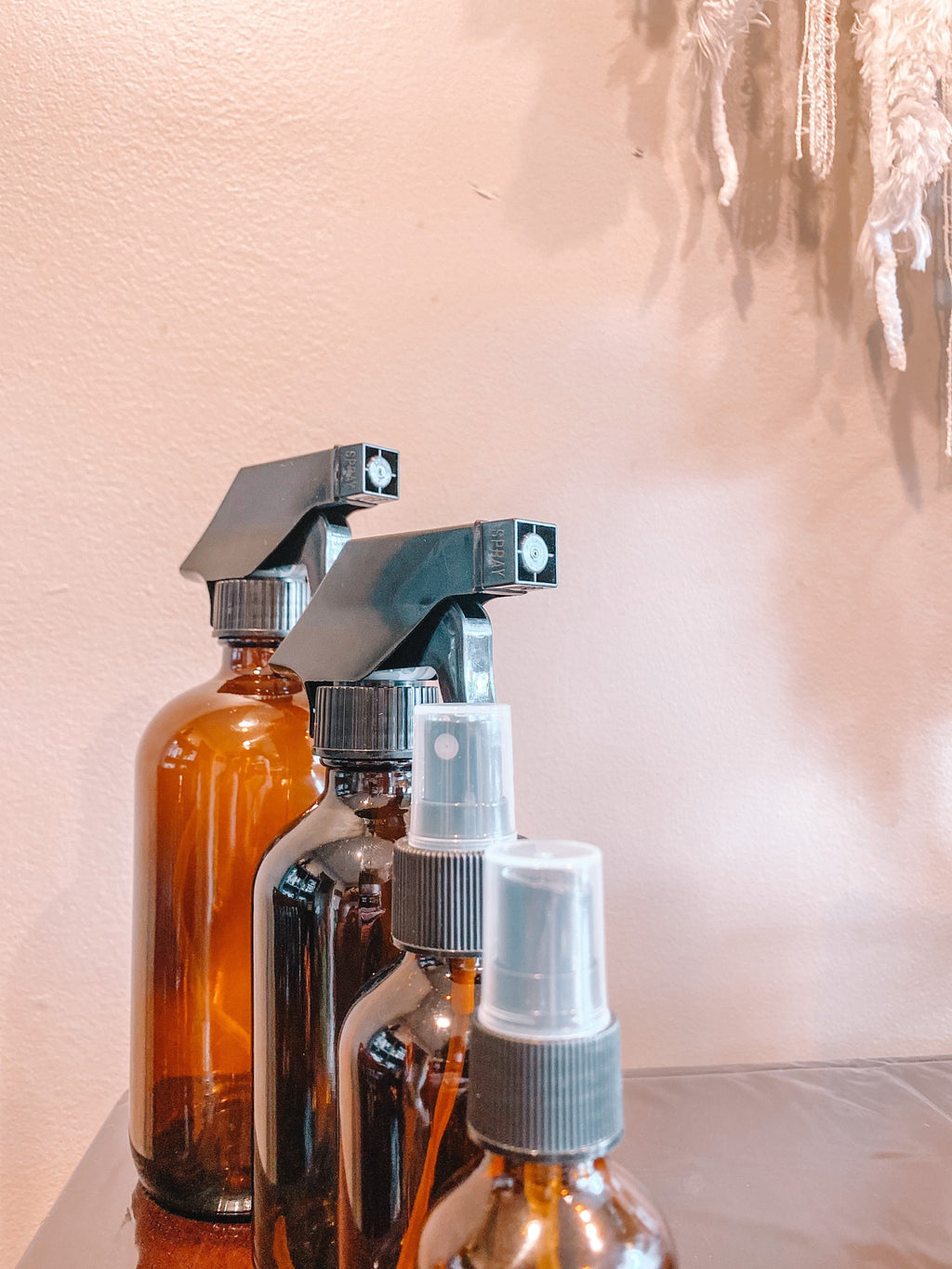 16 and 8 Ounce Amber Glass Plant Spray Bottle Bundle