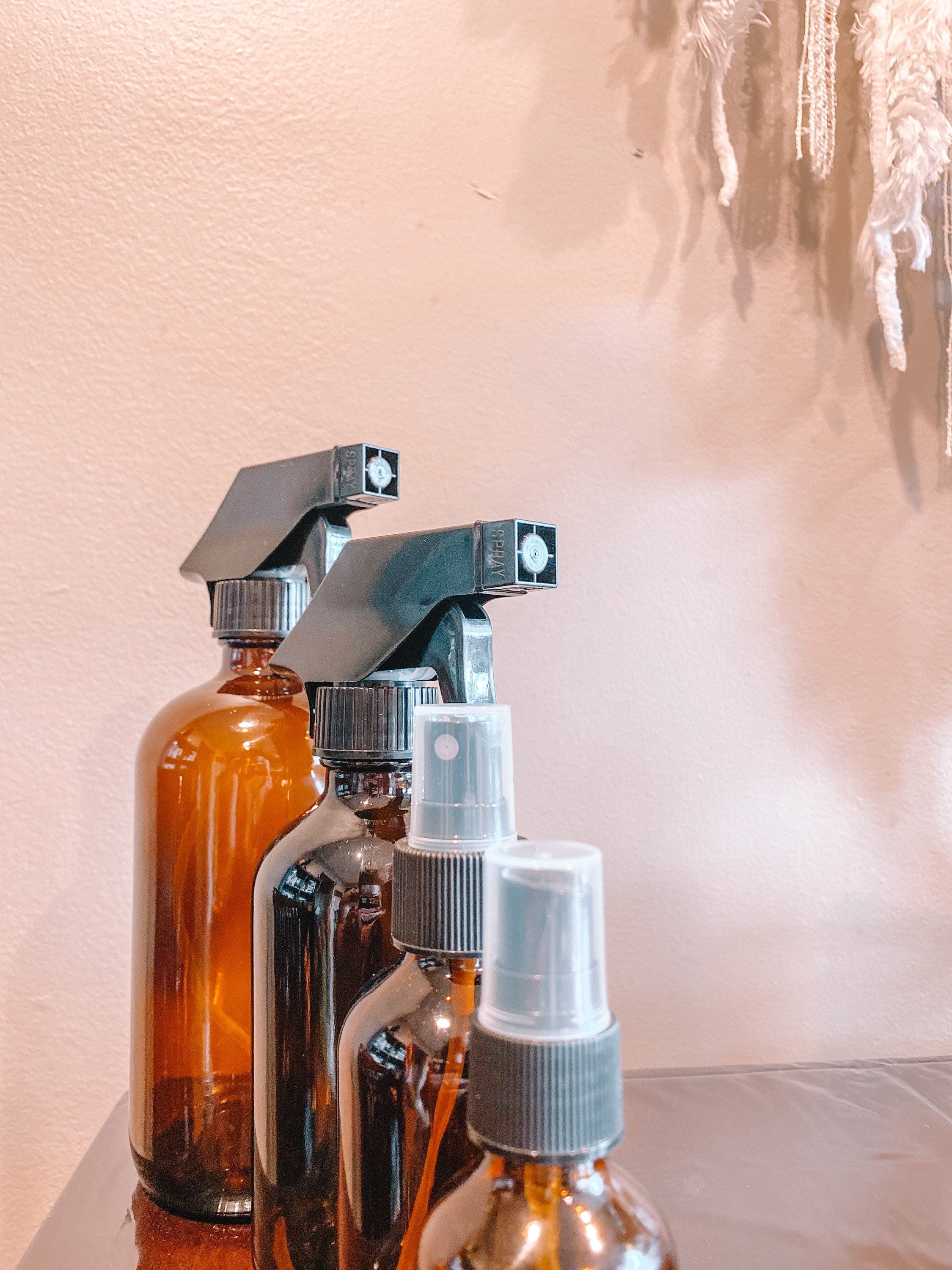 16 and 8 Ounce Amber Glass Plant Spray Bottle Bundle