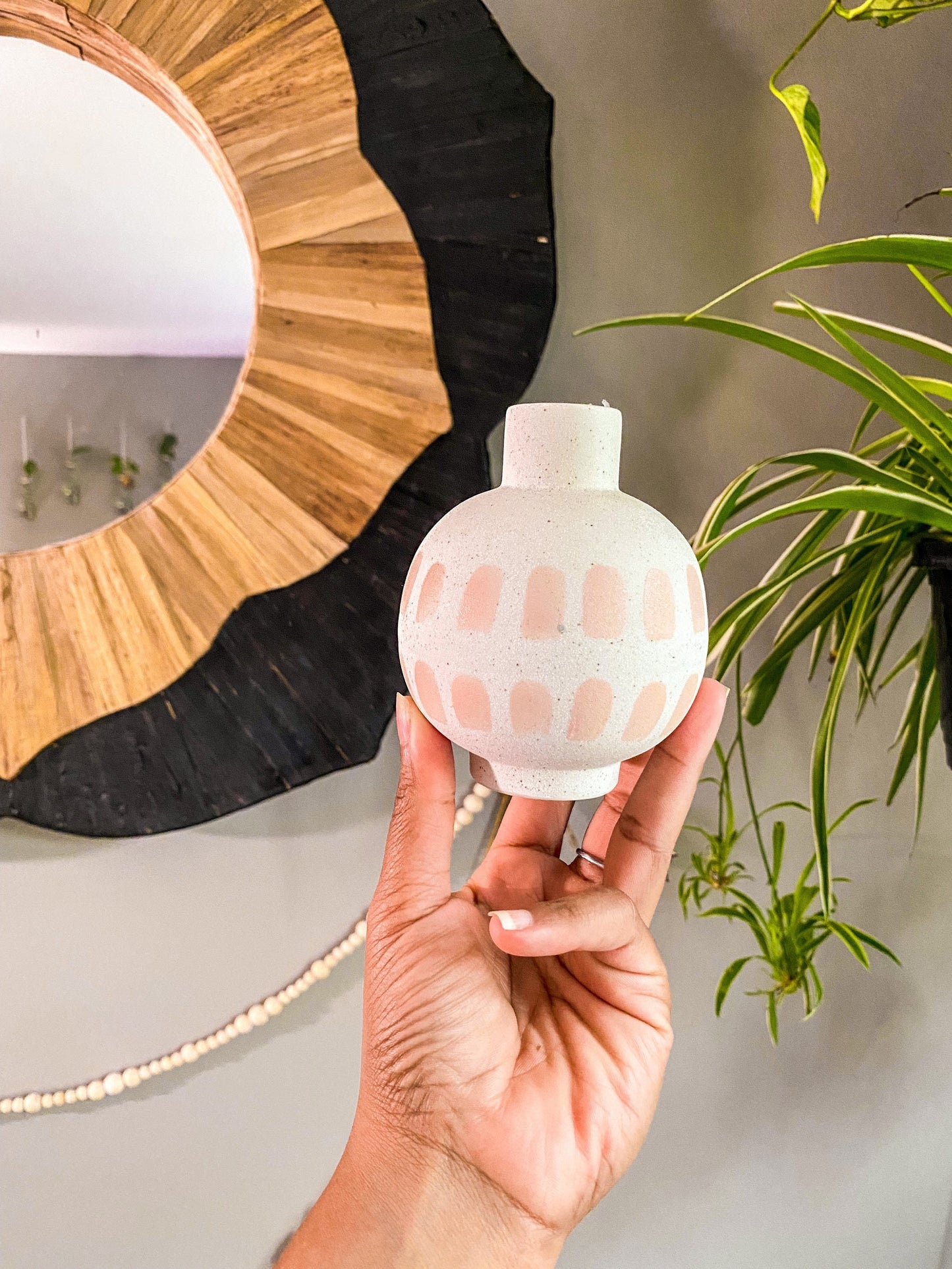 Speckled Propagation Ceramic Vessel - Textured - Cream & Pink Green Design - Unique - Premium Material - Modern - Scandinavian - 4" Vessel