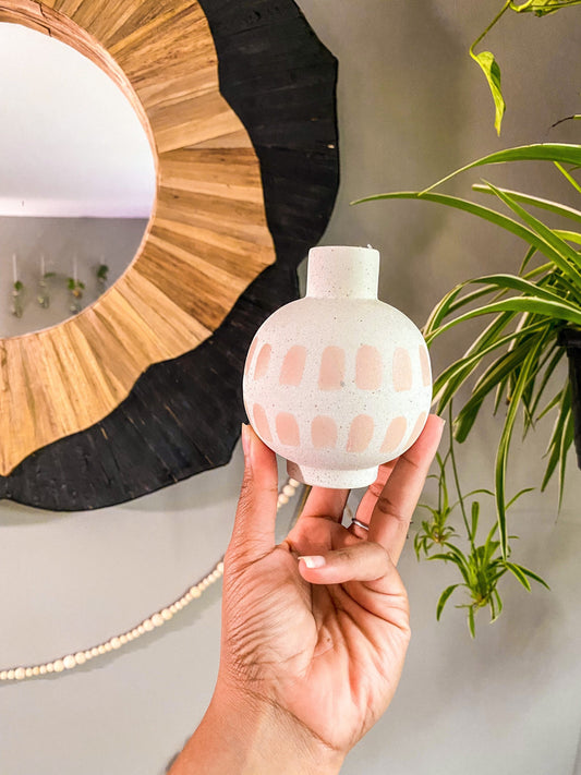 Speckled Propagation Ceramic Vessel - Textured - Cream & Pink Green Design - Unique - Premium Material - Modern - Scandinavian - 4" Vessel