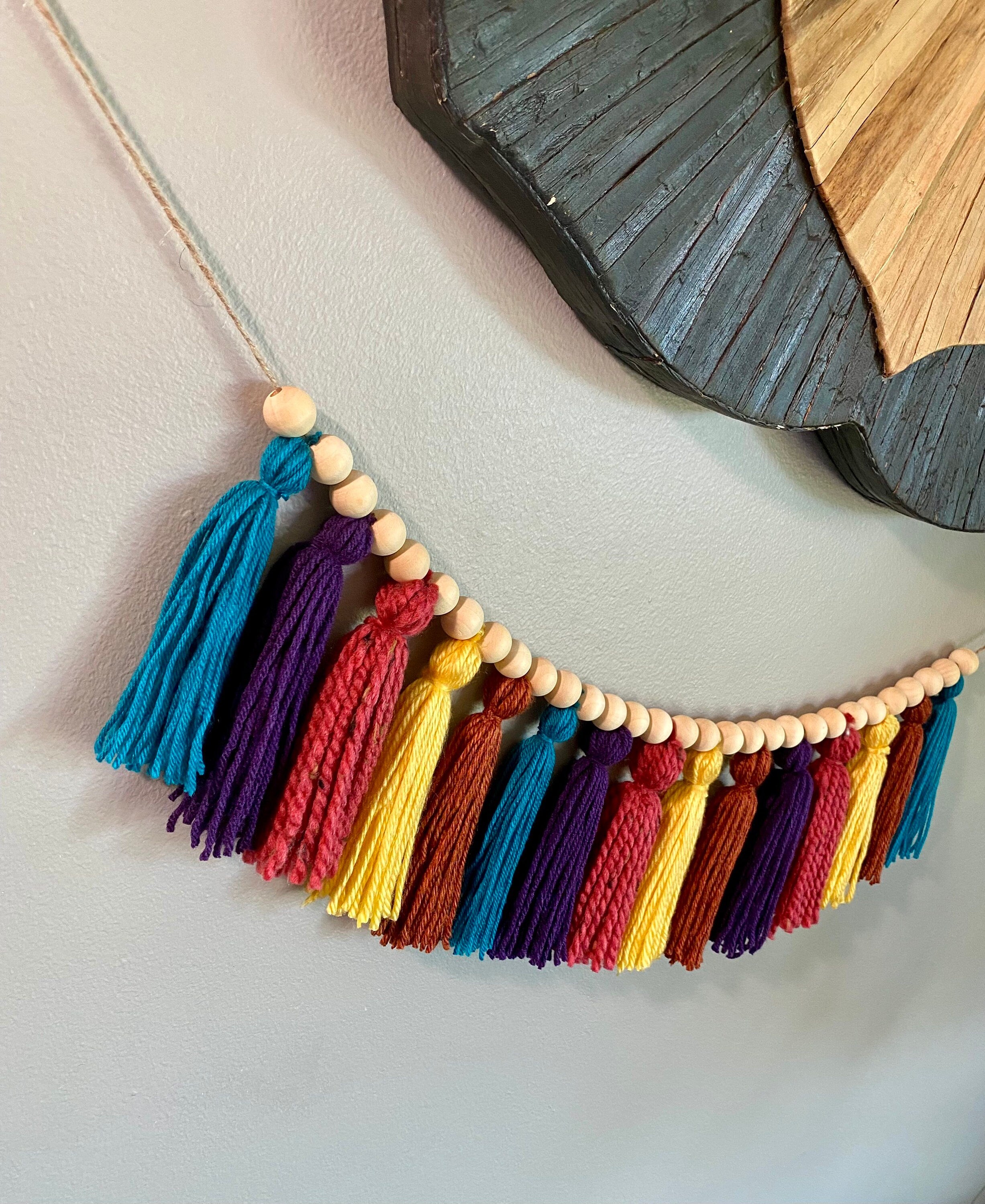 Blue/Orange/Purple/Pink/Yellow - Colorful Garland w/ Wood Beads