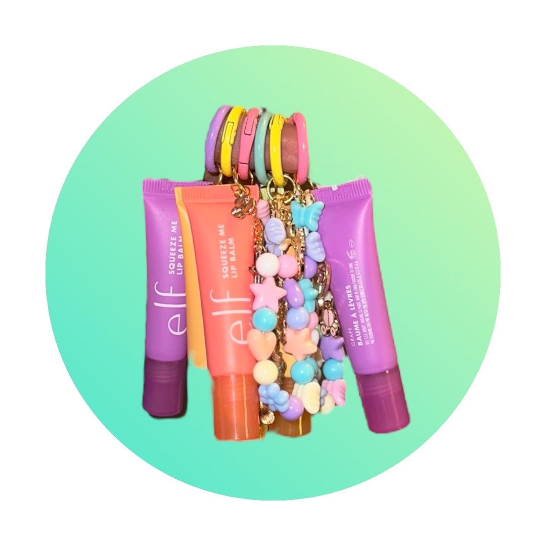 Lip Balm Keychain Charm Set – e.l.f. Squeeze Me Lip Gloss with Cute Beaded Charms