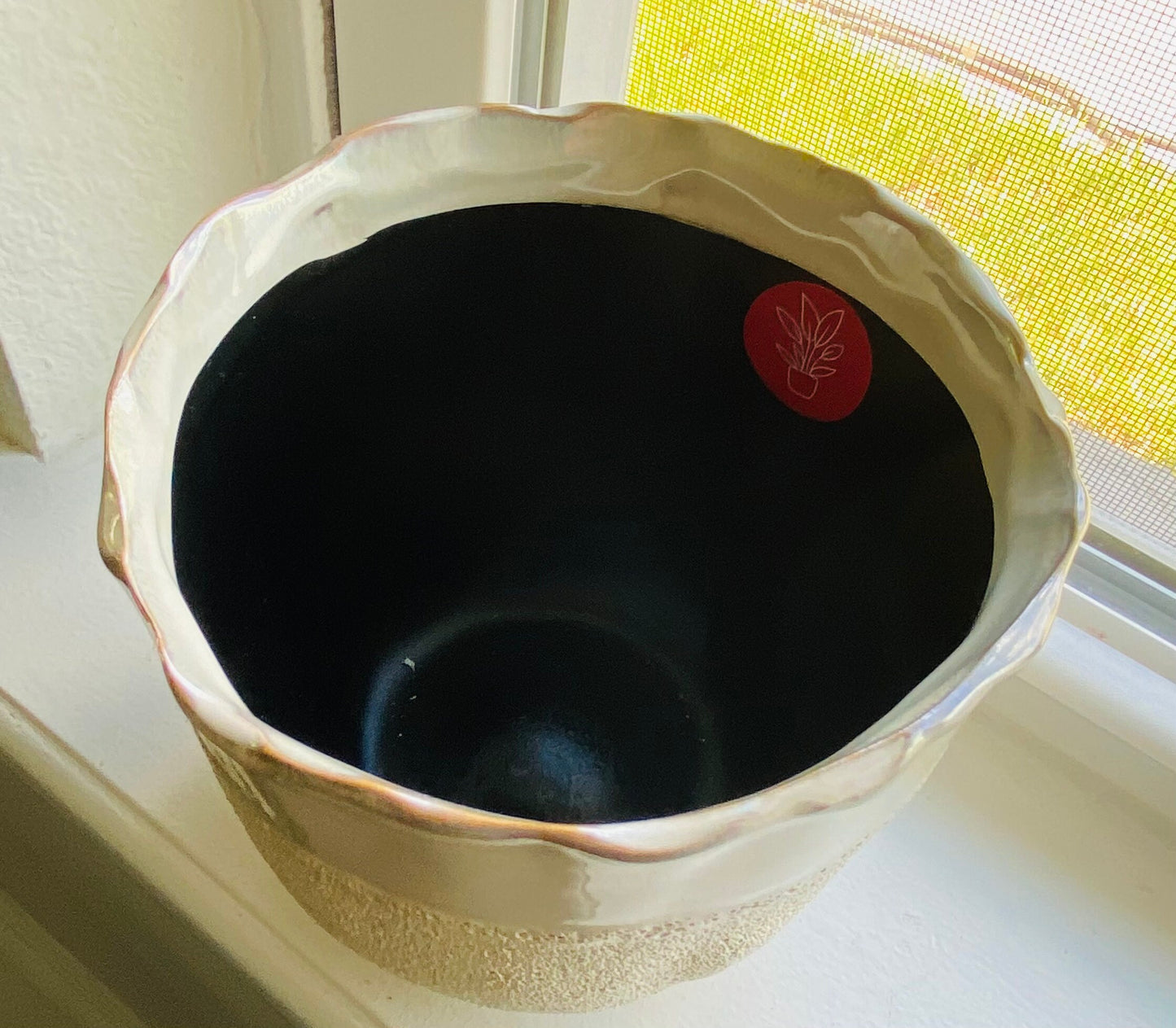 4-Inch Cream Two Textured Catcher Pot - Colorful Ceramic Pot