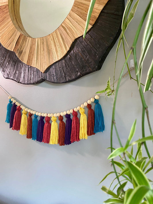 Blue/Orange/Purple/Pink/Yellow - Colorful Garland w/ Wood Beads