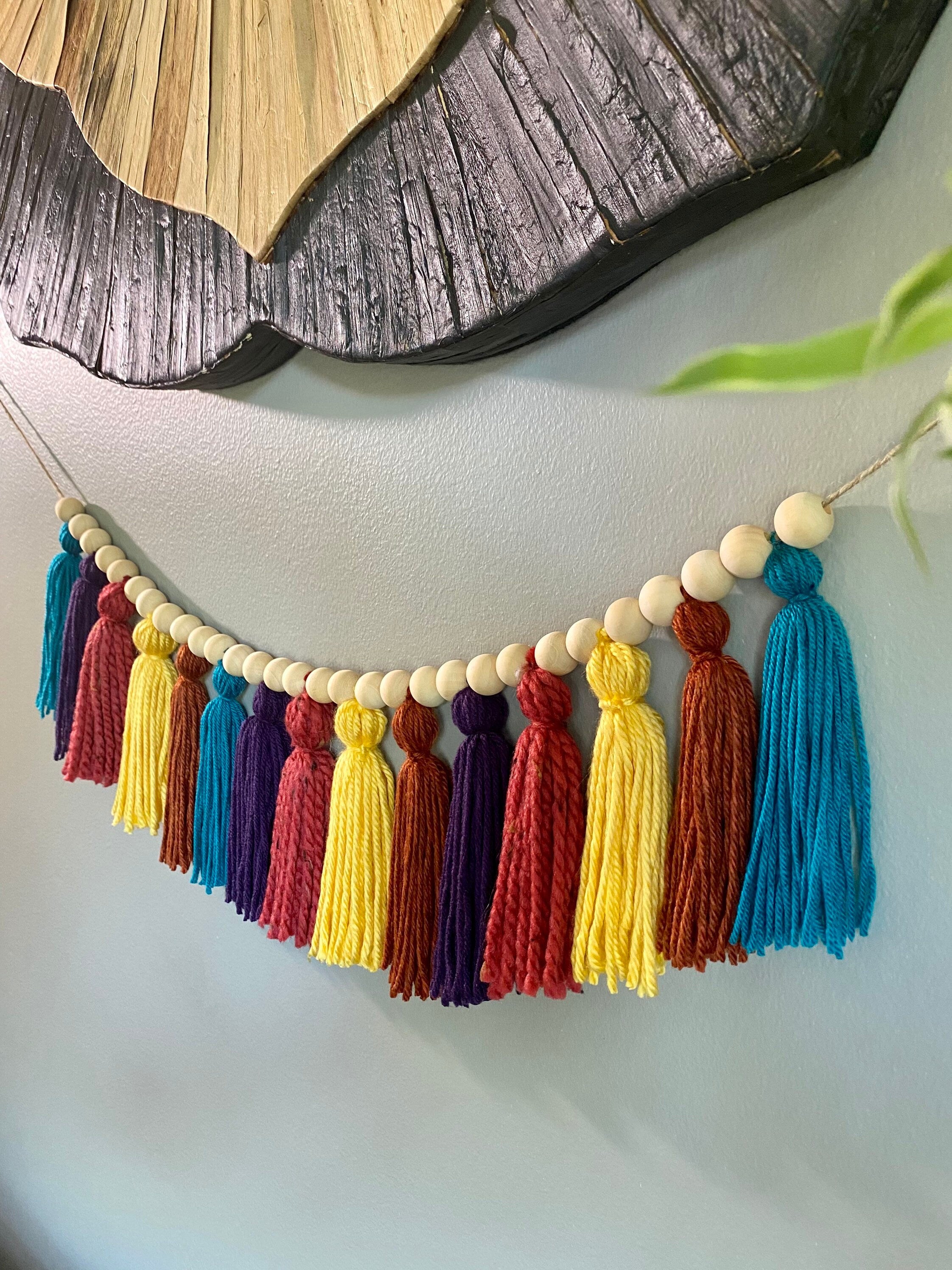 Blue/Orange/Purple/Pink/Yellow - Colorful Garland w/ Wood Beads