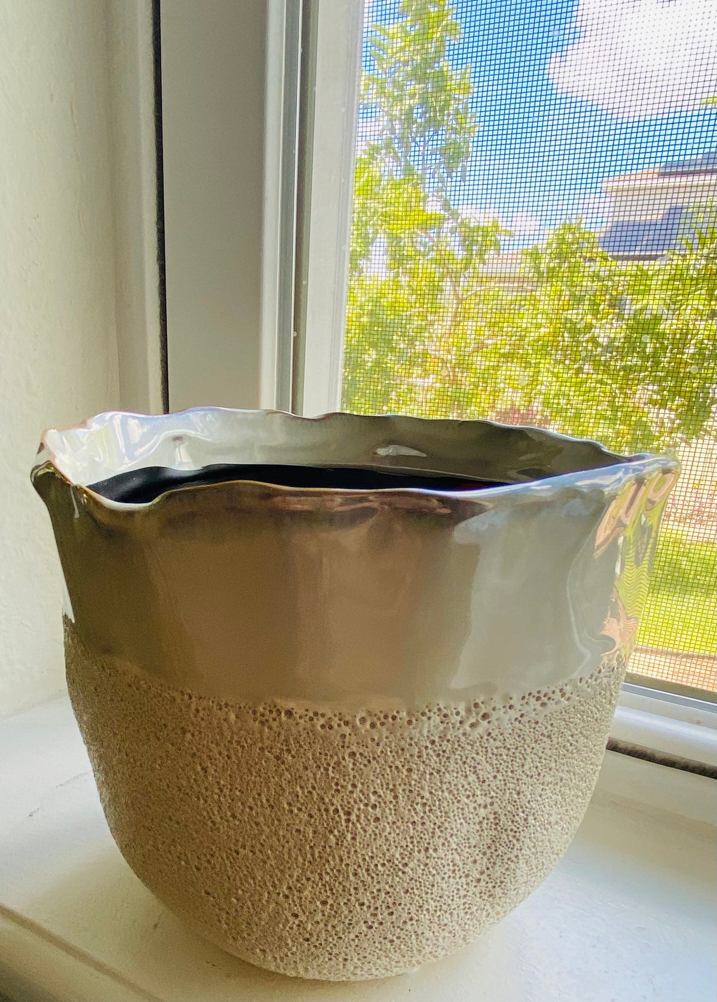 4-Inch Cream Two Textured Catcher Pot - Colorful Ceramic Pot