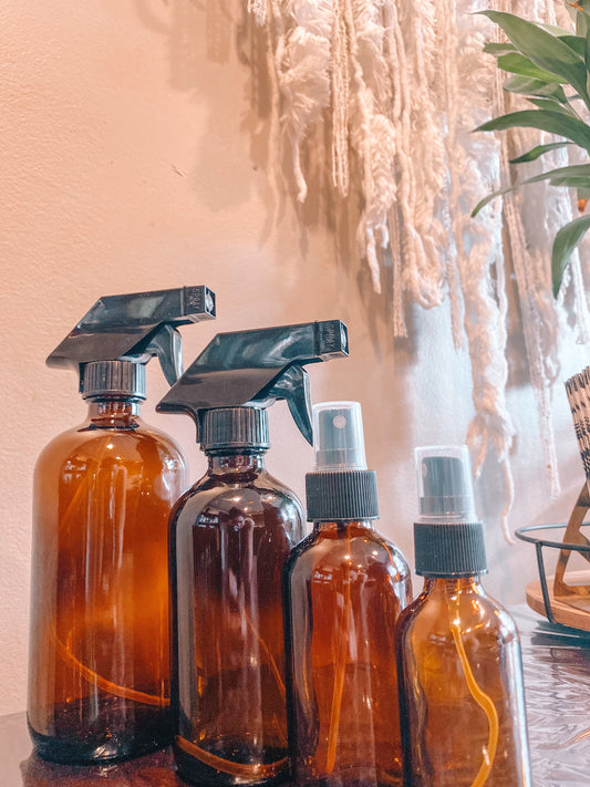 Amber Glass Plant Spray Bottle Bundle - 16, 8, 4, 2 oz
