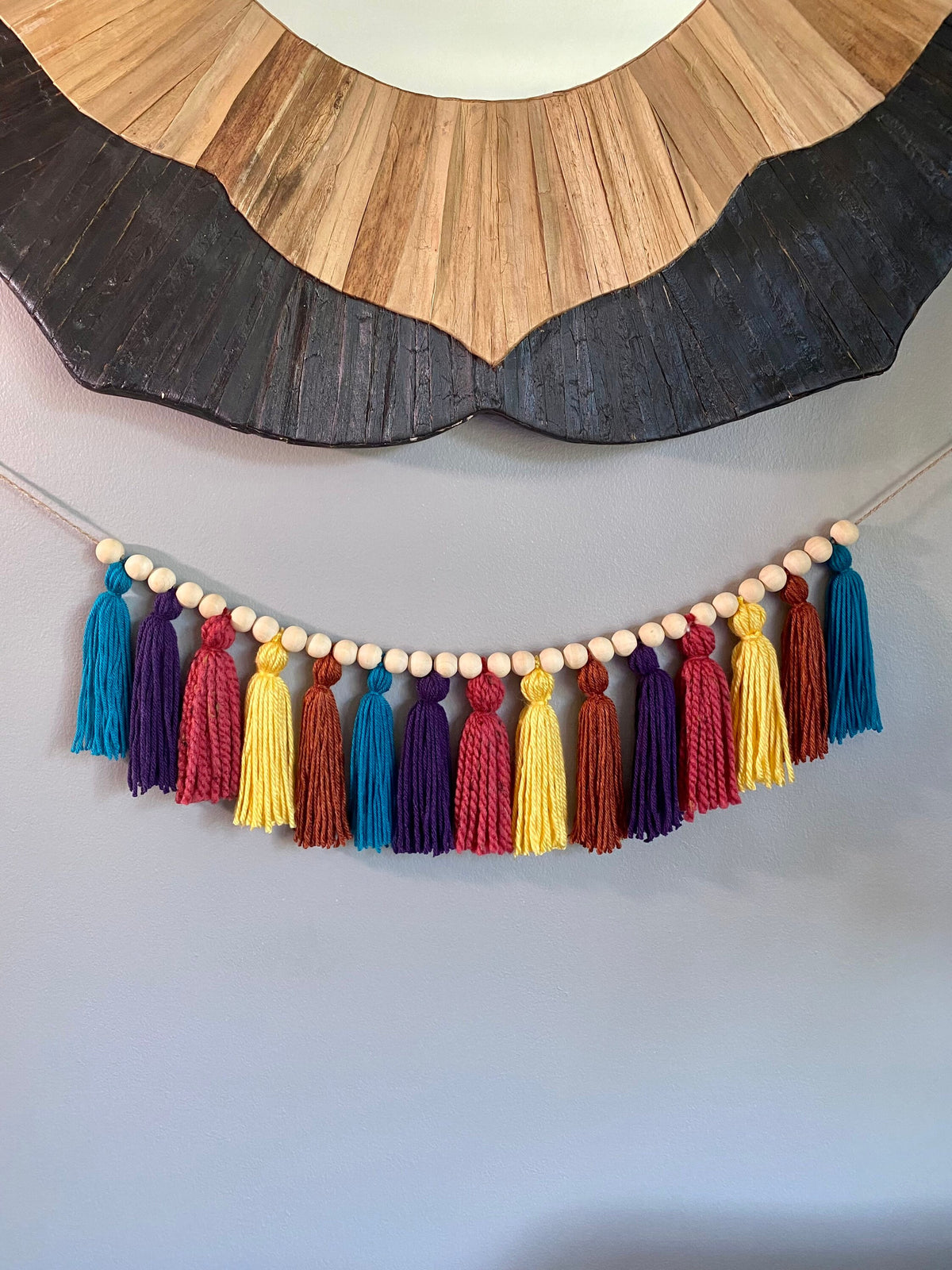 Blue/Orange/Purple/Pink/Yellow - Colorful Garland w/ Wood Beads