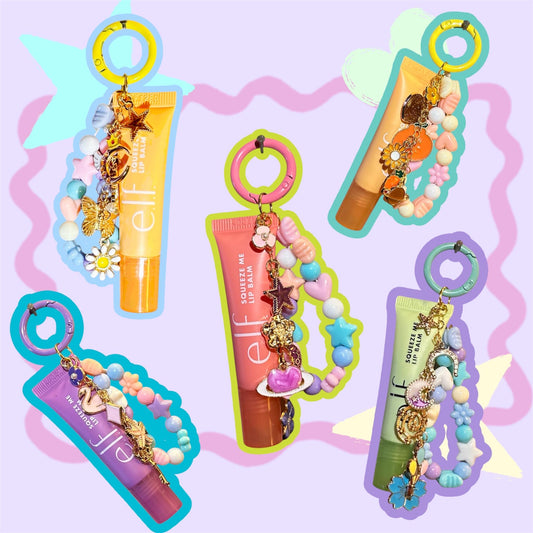 Lip Balm Keychain Charm Set – e.l.f. Squeeze Me Lip Gloss with Cute Beaded Charms