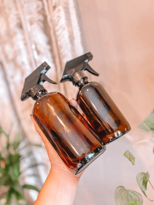 16 and 8 Ounce Amber Glass Plant Spray Bottle Bundle