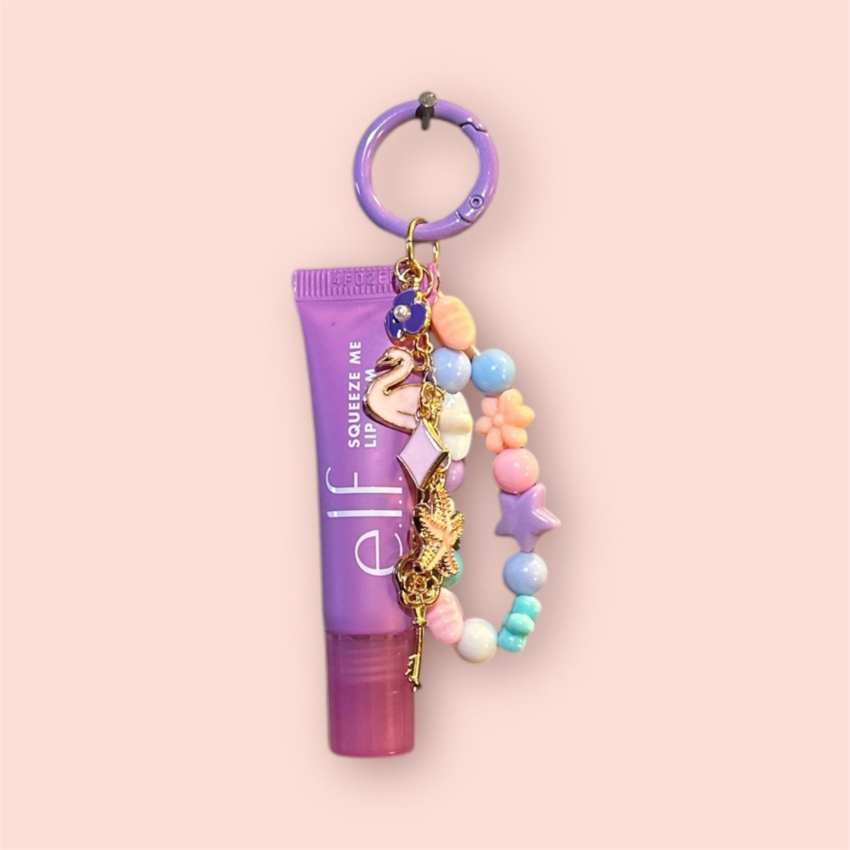 Lip Balm Keychain Charm Set – e.l.f. Squeeze Me Lip Gloss with Cute Beaded Charms