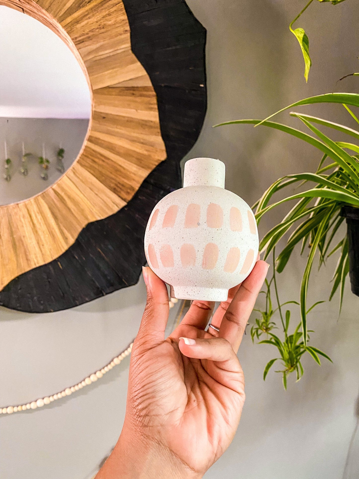 Speckled Propagation Ceramic Vessel - Textured - Cream & Pink Green Design - Unique - Premium Material - Modern - Scandinavian - 4" Vessel