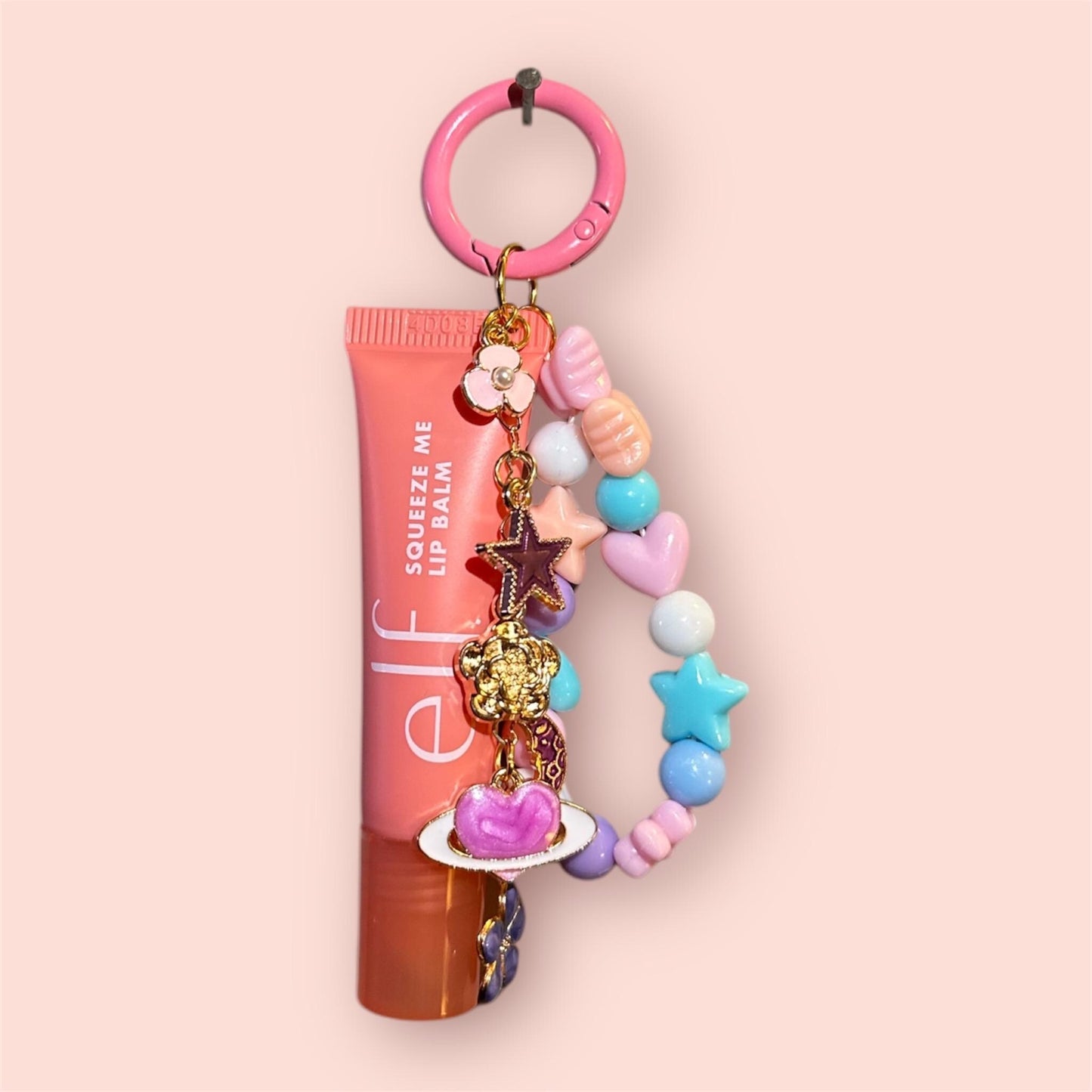 Lip Balm Keychain Charm Set – e.l.f. Squeeze Me Lip Gloss with Cute Beaded Charms