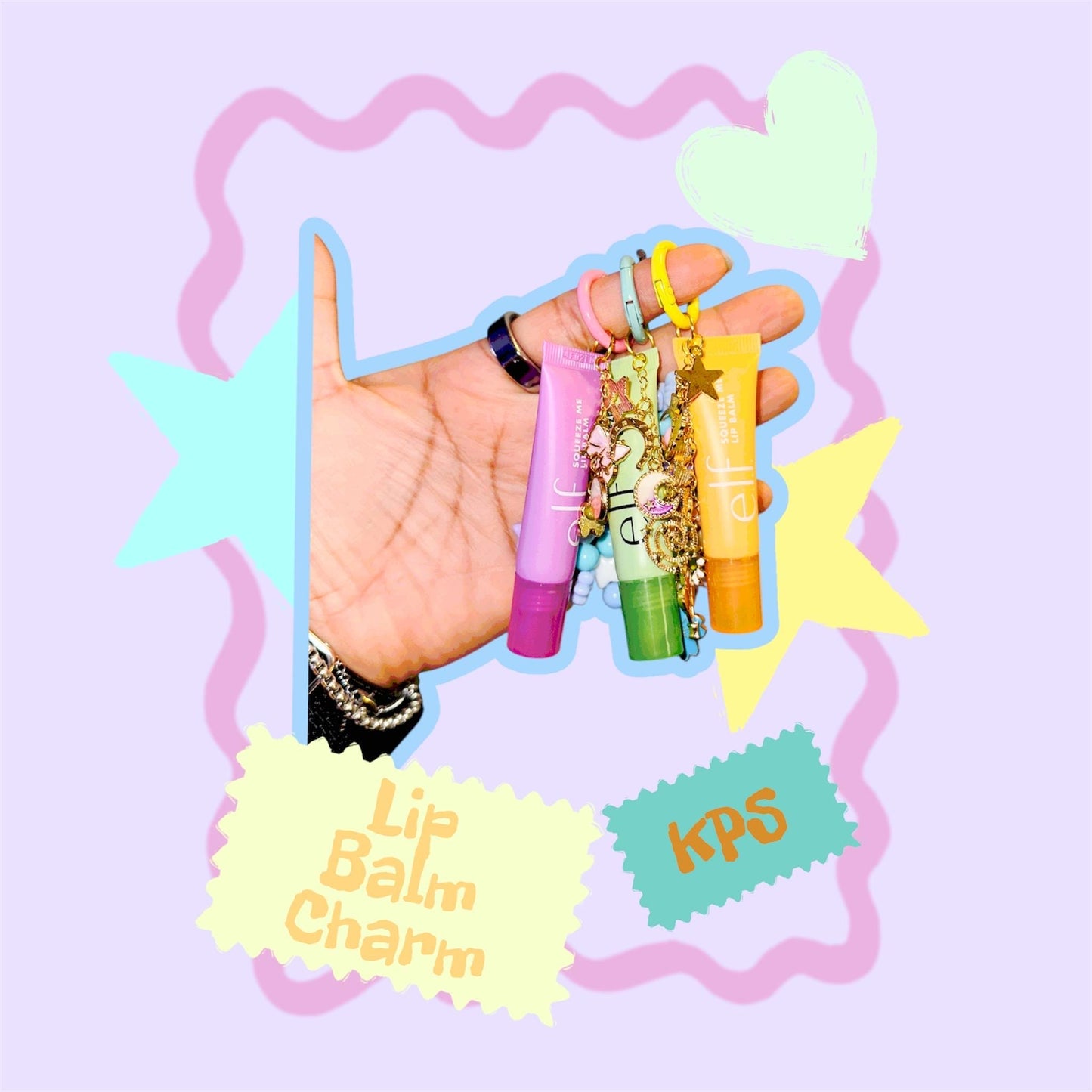 Lip Balm Keychain Charm Set – e.l.f. Squeeze Me Lip Gloss with Cute Beaded Charms