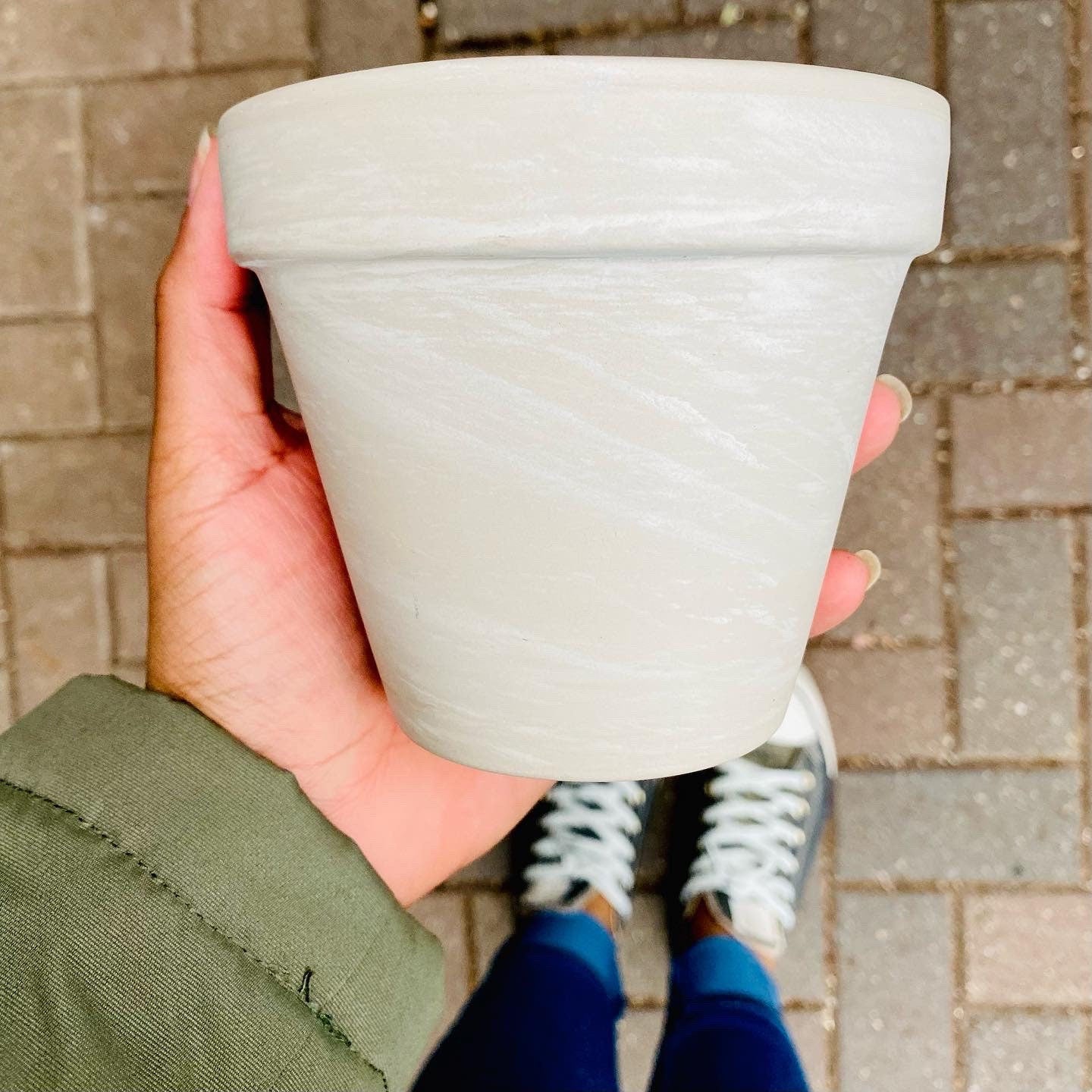 Cream/Grey/Dark Gray/Terracotta Marble Clay Pot - 4 Inch Pot Size